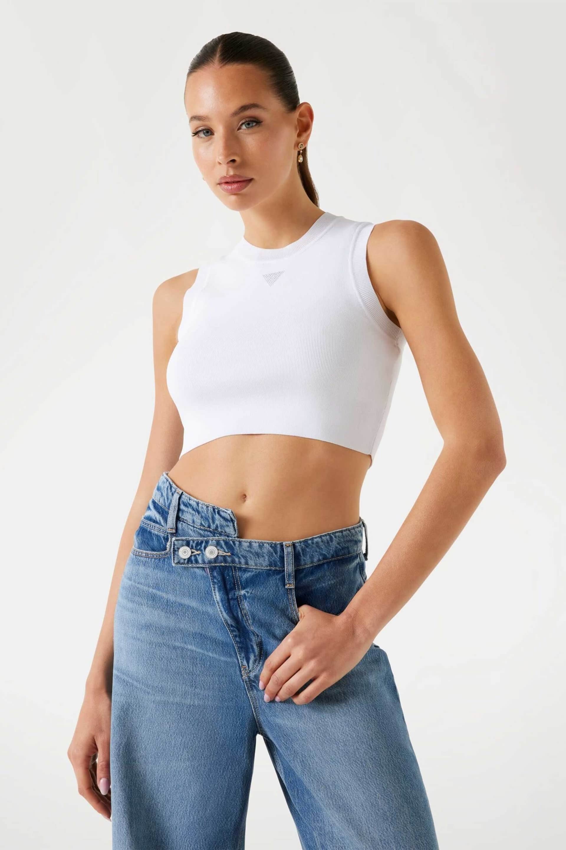 Guess γυναικείο αμάνικο τοπ cropped Slim Fit