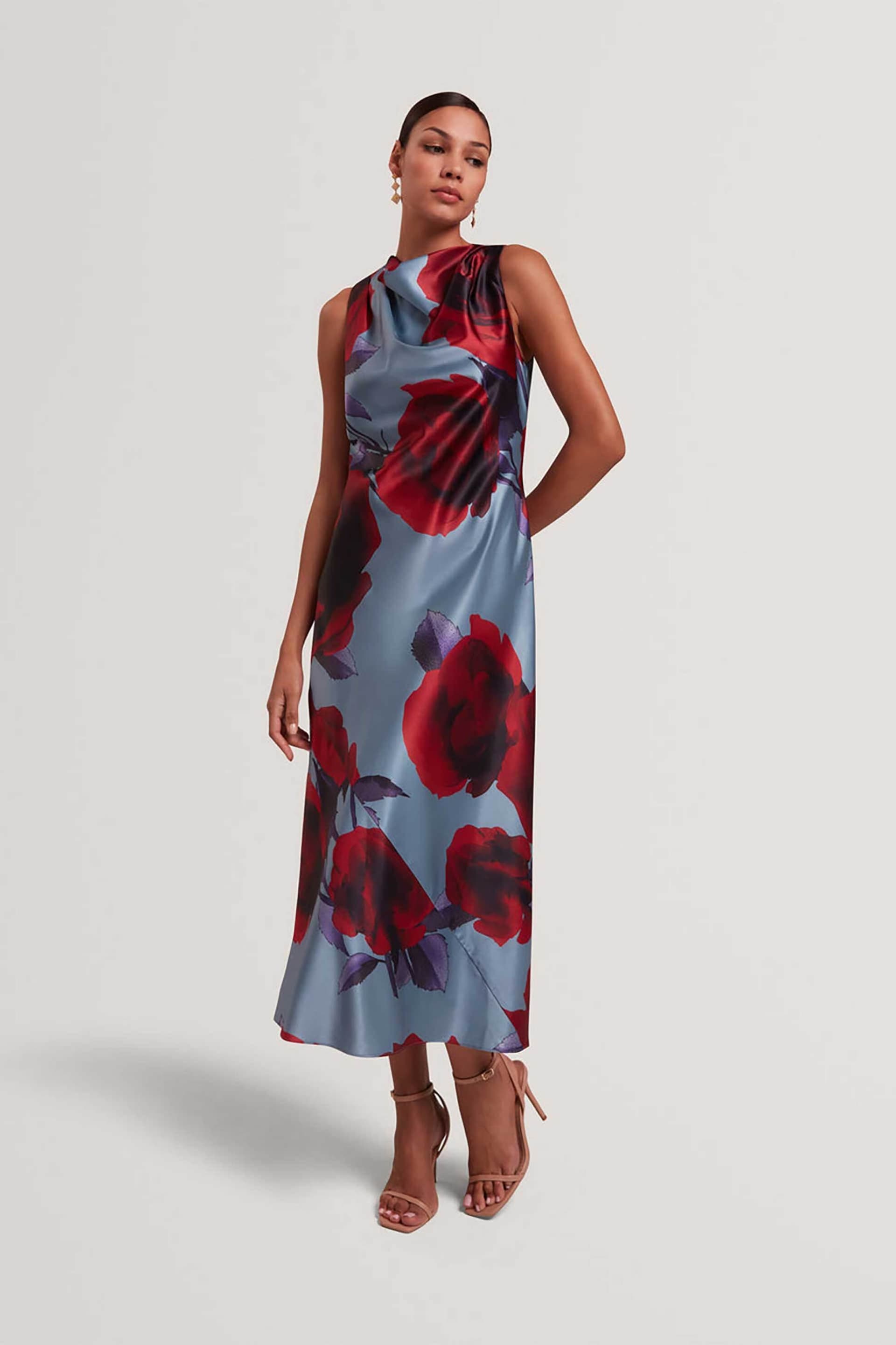 Ted Baker γυναικείο midi αμάνικο φόρεμα με floral print "Harrlia"