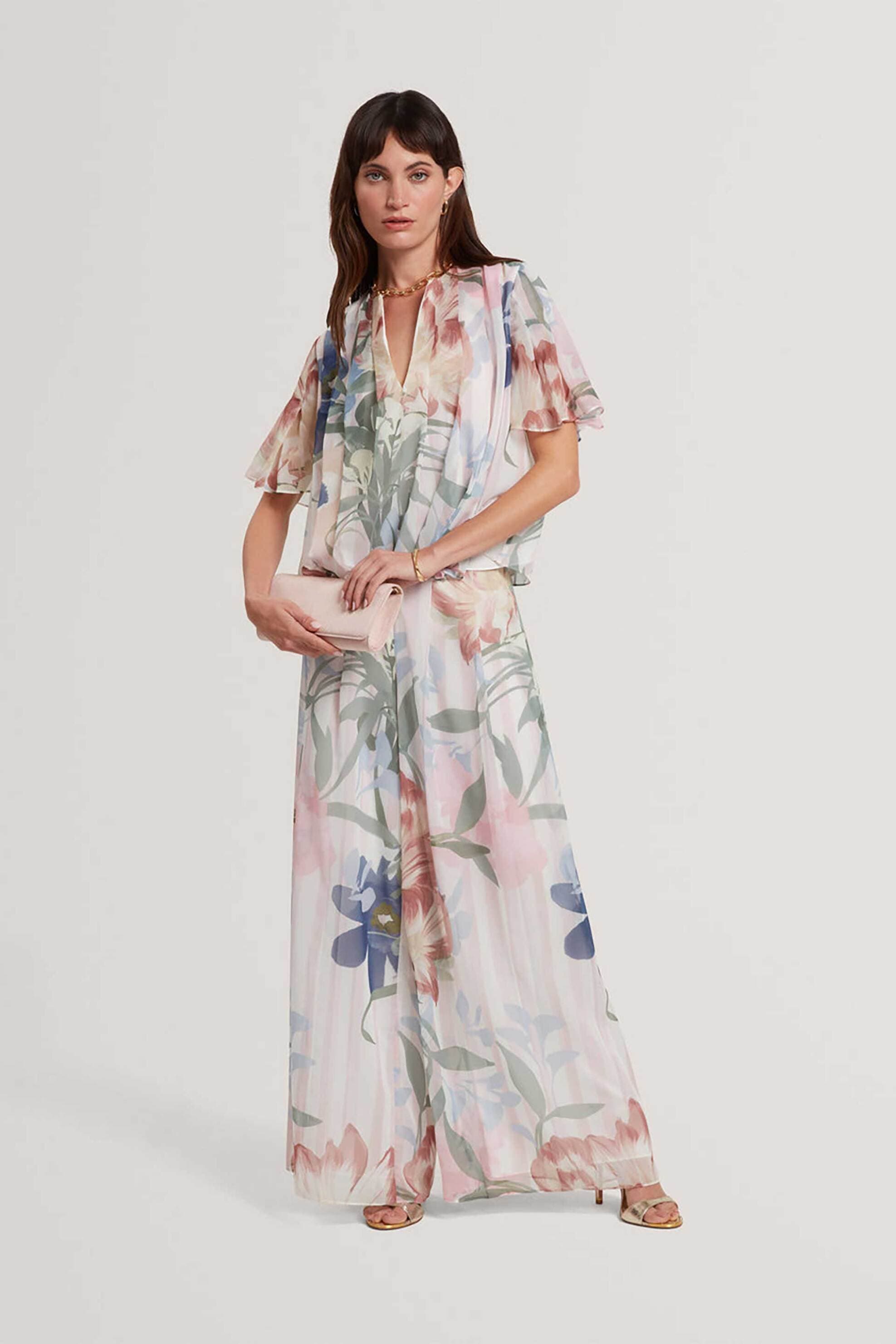 Ted Baker γυναικείο ψηλόμεσο παντελόνι πλισέ με floral print Wide Leg "Hurta"