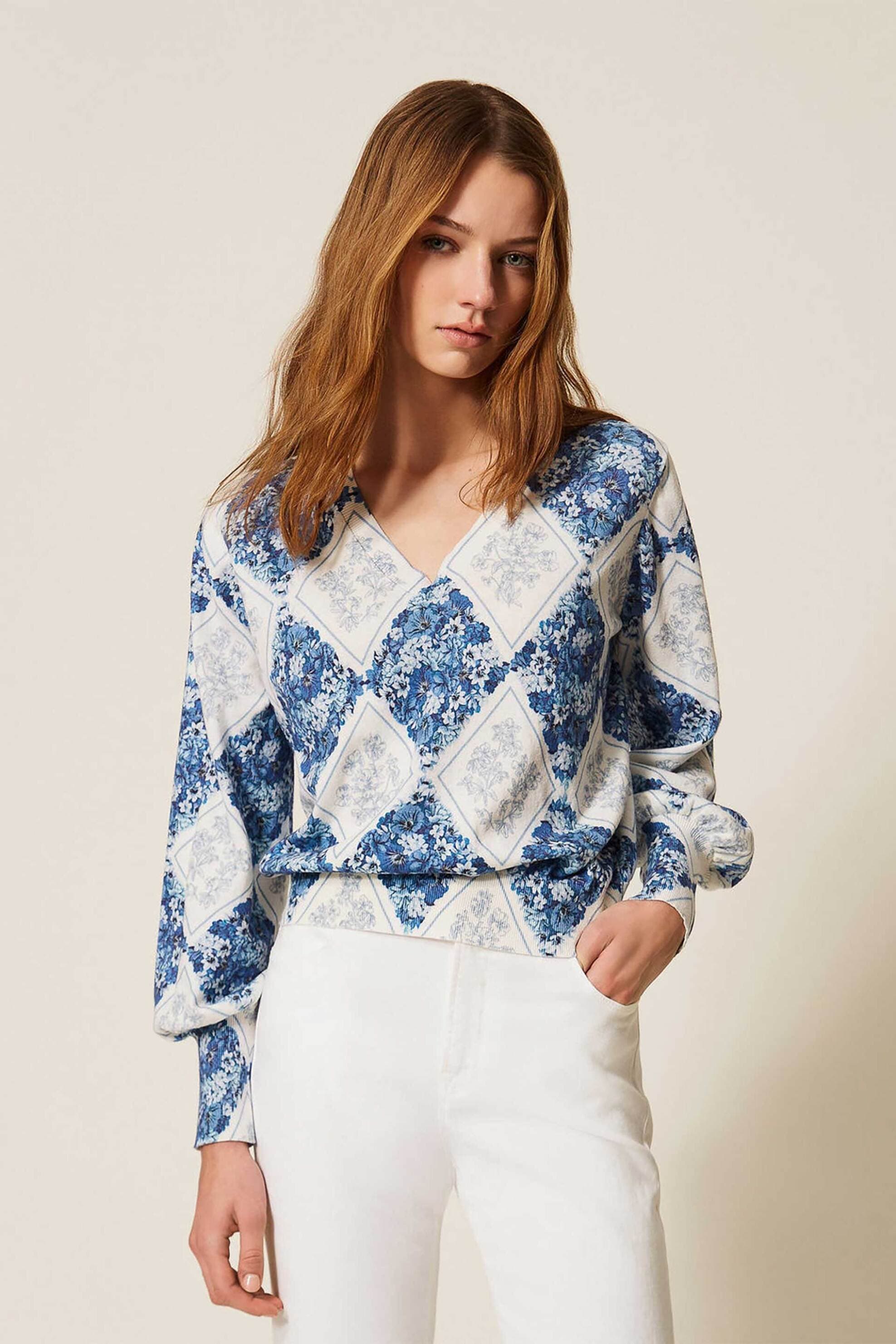 Twinset γυναικεία πλεκτή μπλούζα με εμπριμέ σχέδιο