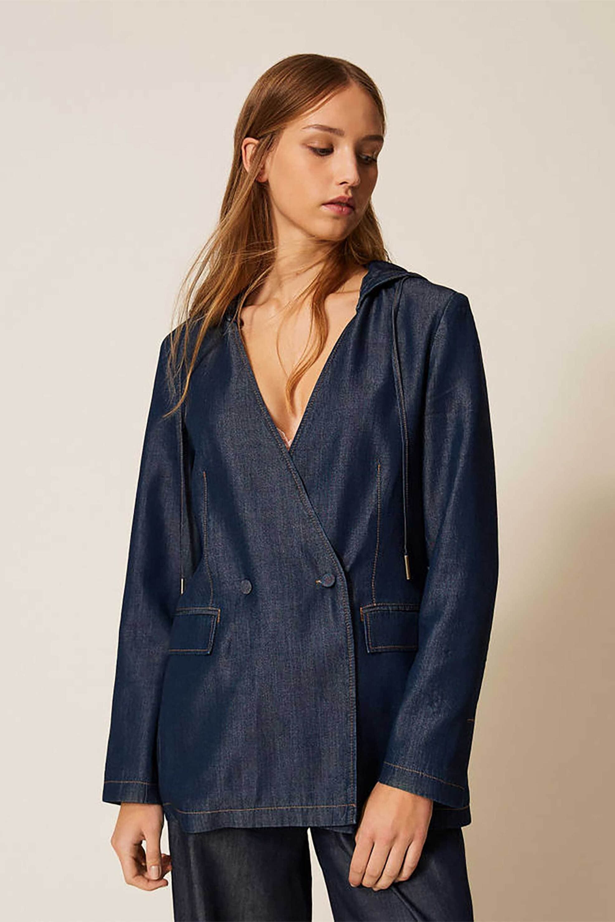 Twinset γυναικείο σακάκι denim με κουκούλα