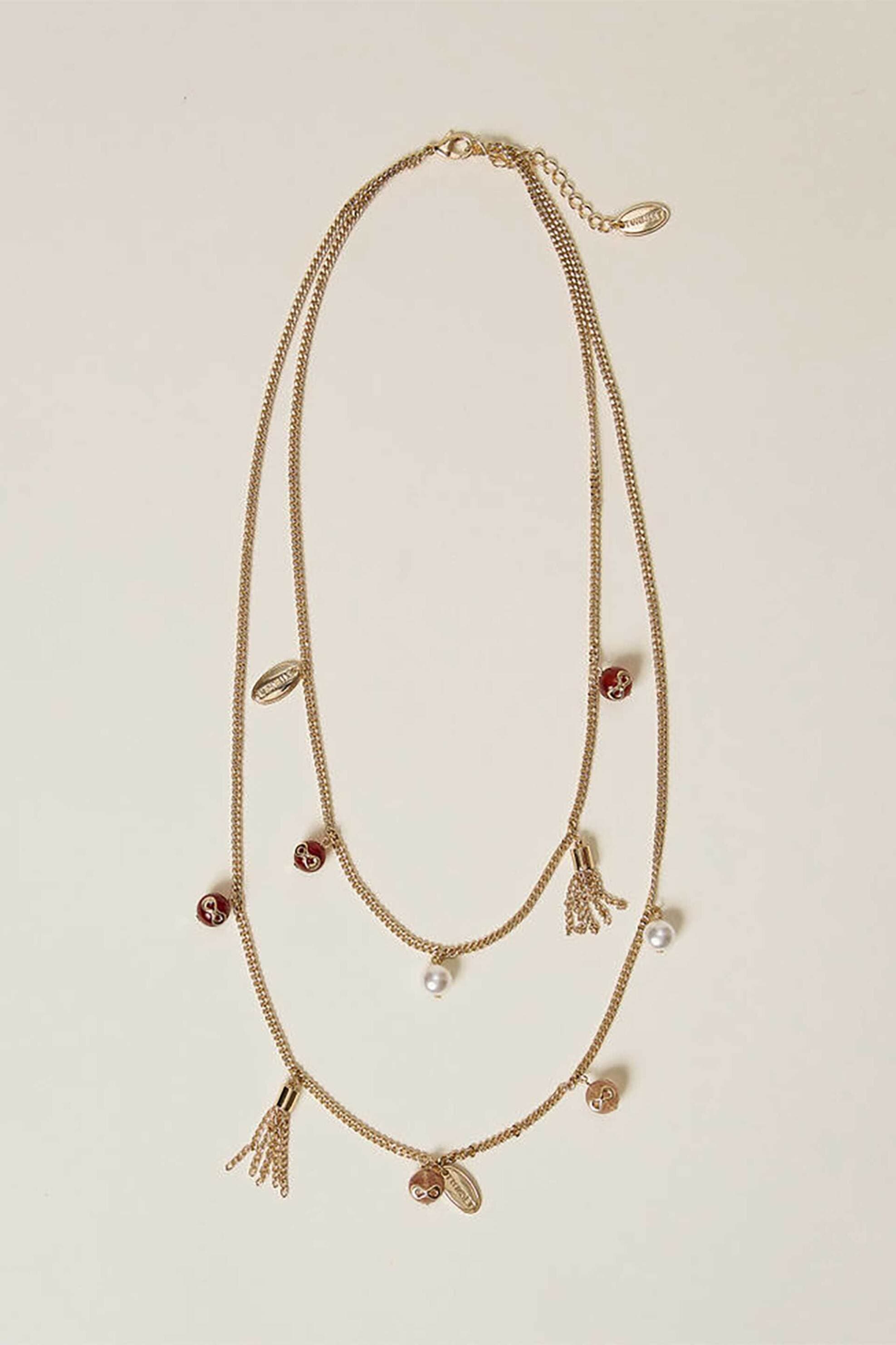 Twinset γυναικείο διπλό κολιέ με διακοσμητικές πέτρες και μαργαριτάρια | ONE SIZE