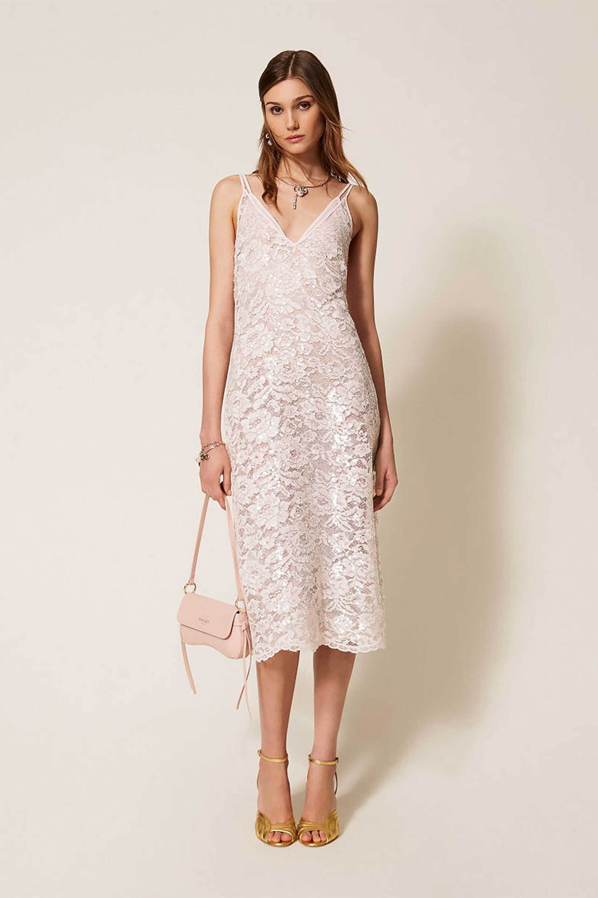 Twinset γυναικείο midi φόρεμα με δαντέλα