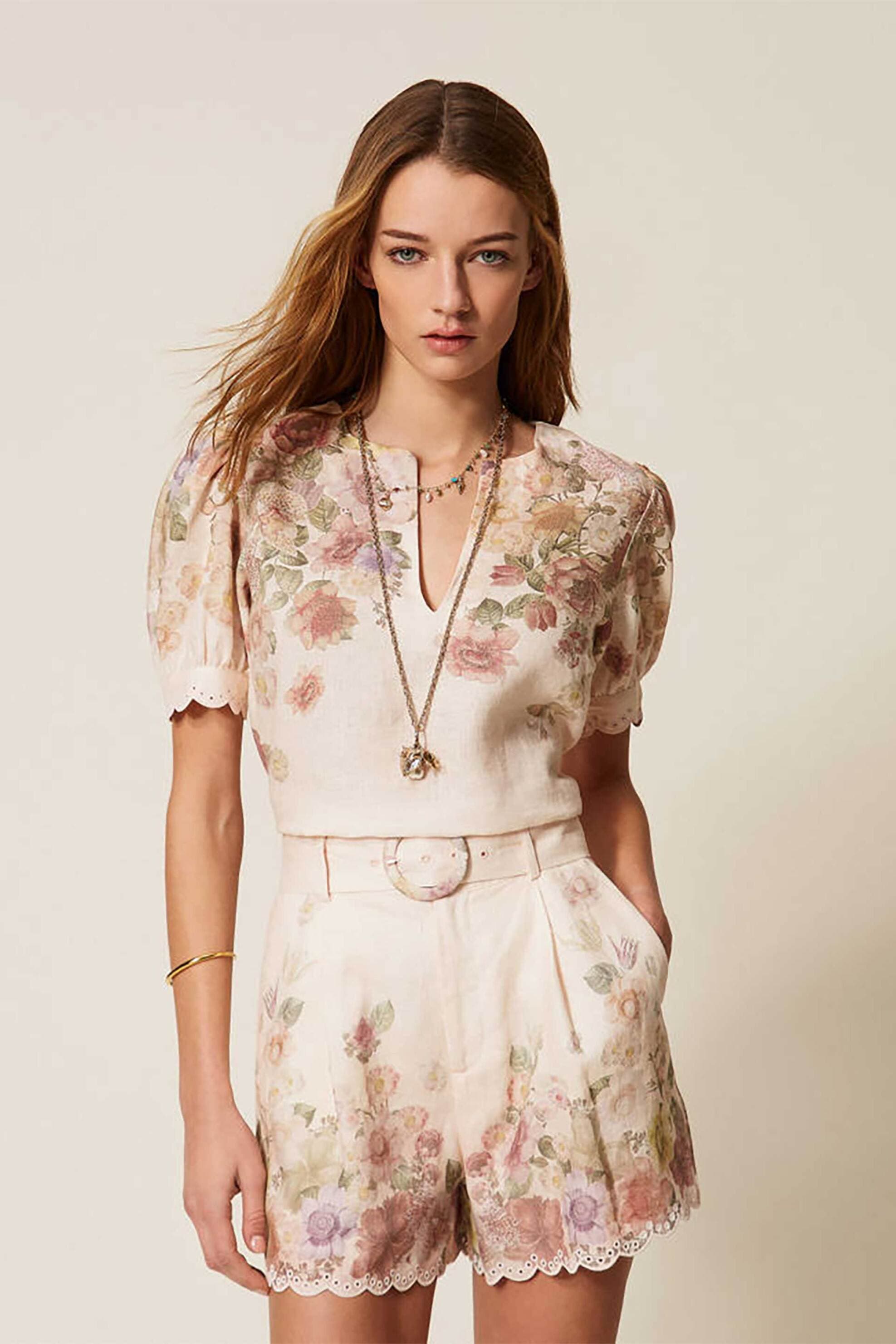 Twinset γυναικείο σορτς λινό με floral σχέδιο