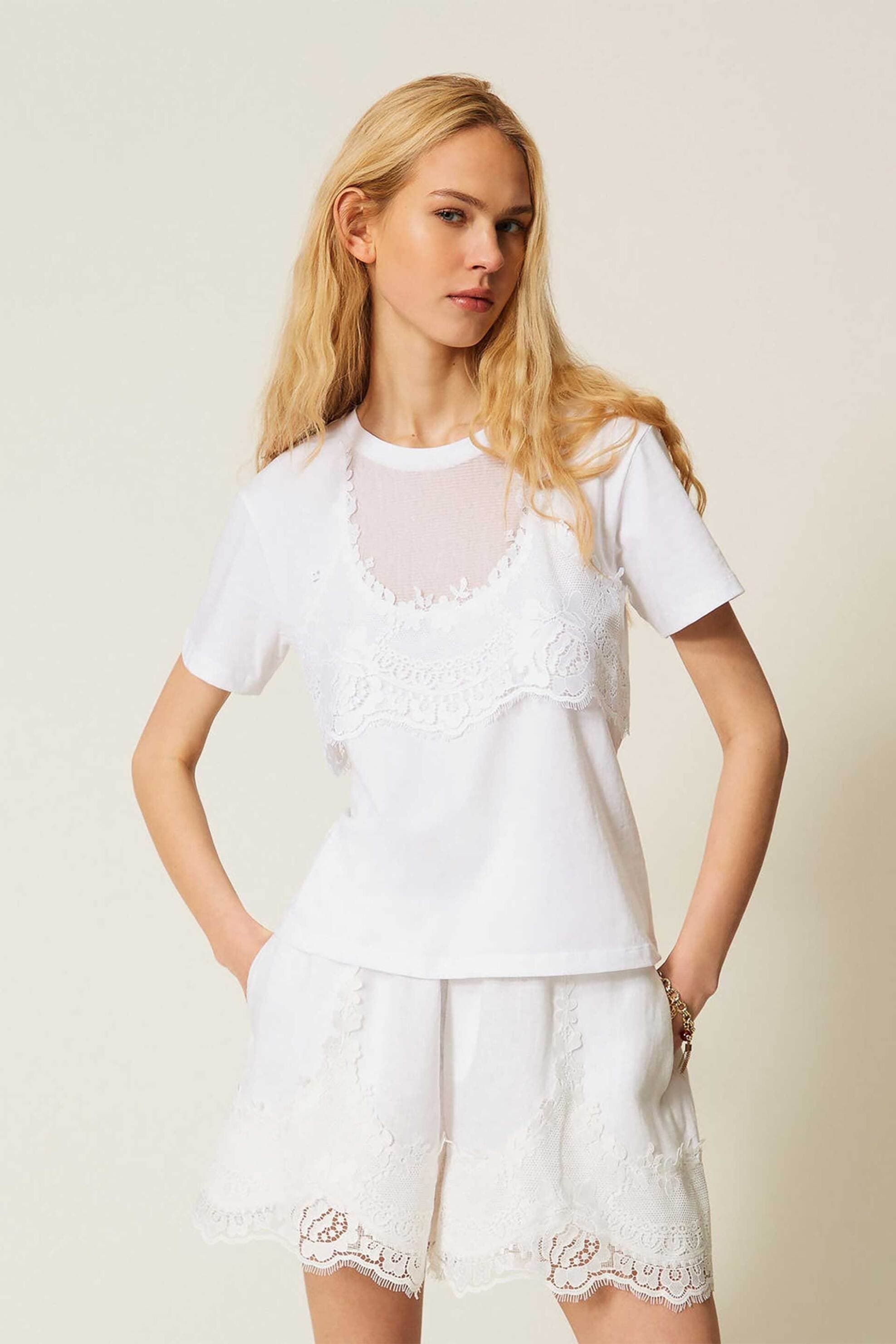 Twinset γυναικείο T-shirt με δαντέλα
