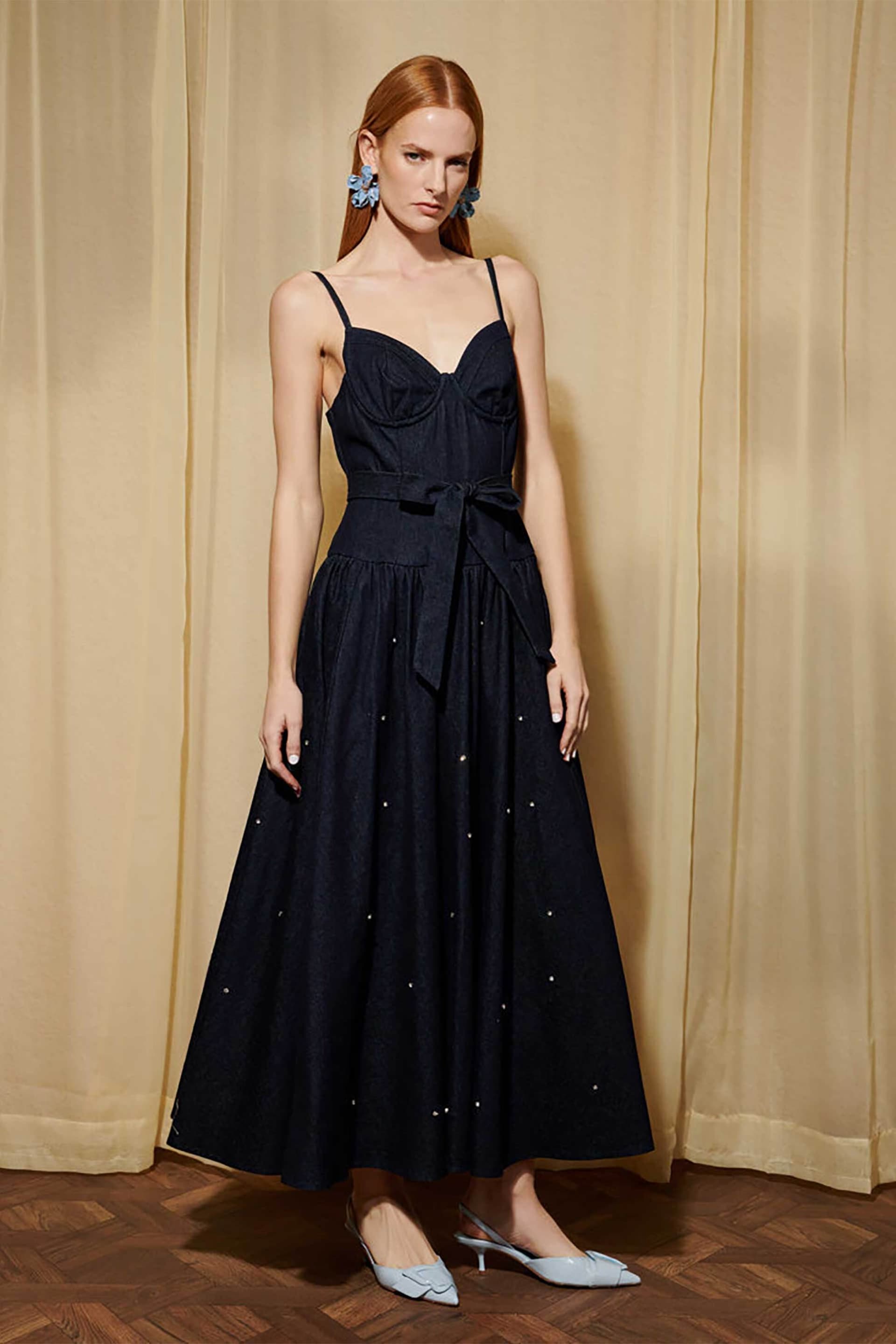 Sister Jane γυναικείο midi φόρεμα denim με στρας "Dream Brightside"