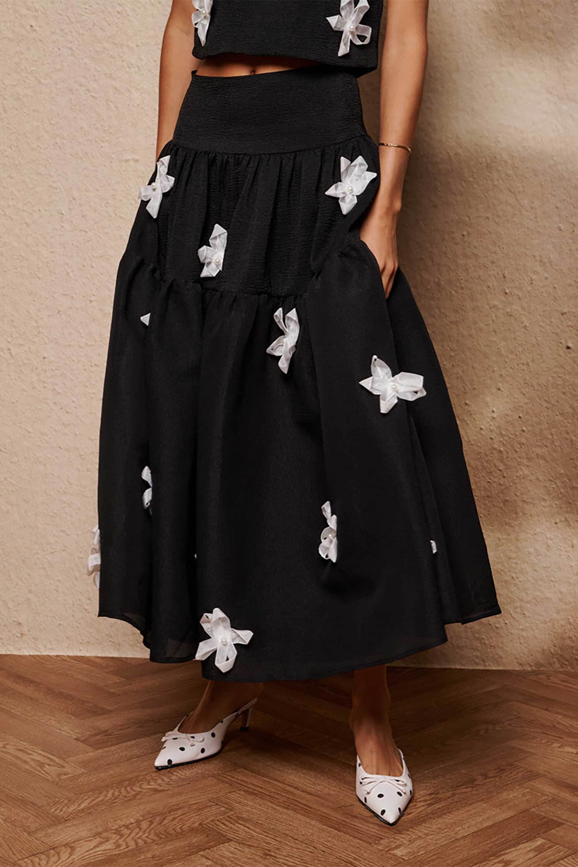 Sister Jane γυναικεία midi φούστα με απλικέ φιόγκους "Glow Flora"