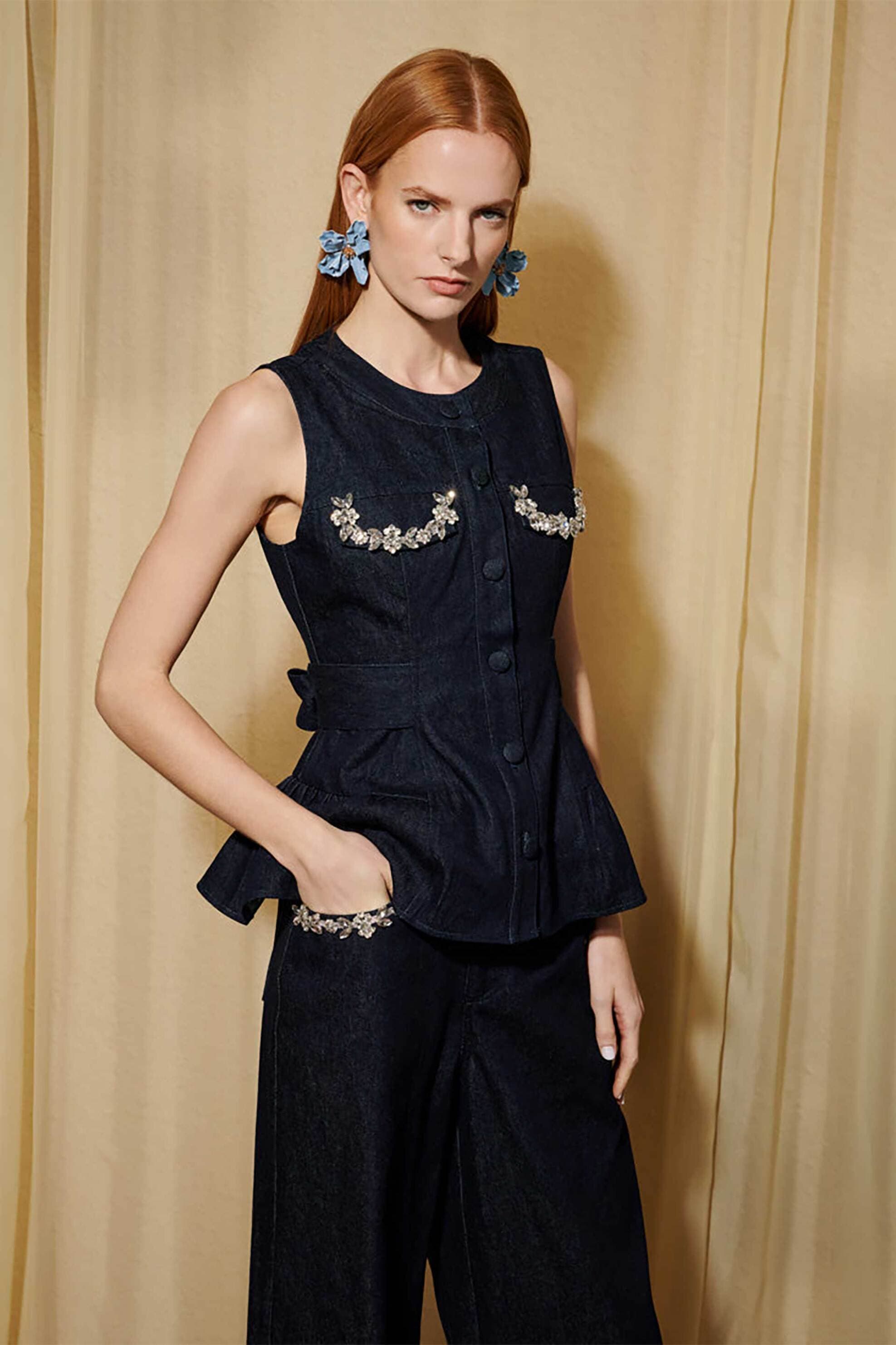 Sister Jane γυναικείο τοπ denim με στρας "Dream Brightside"