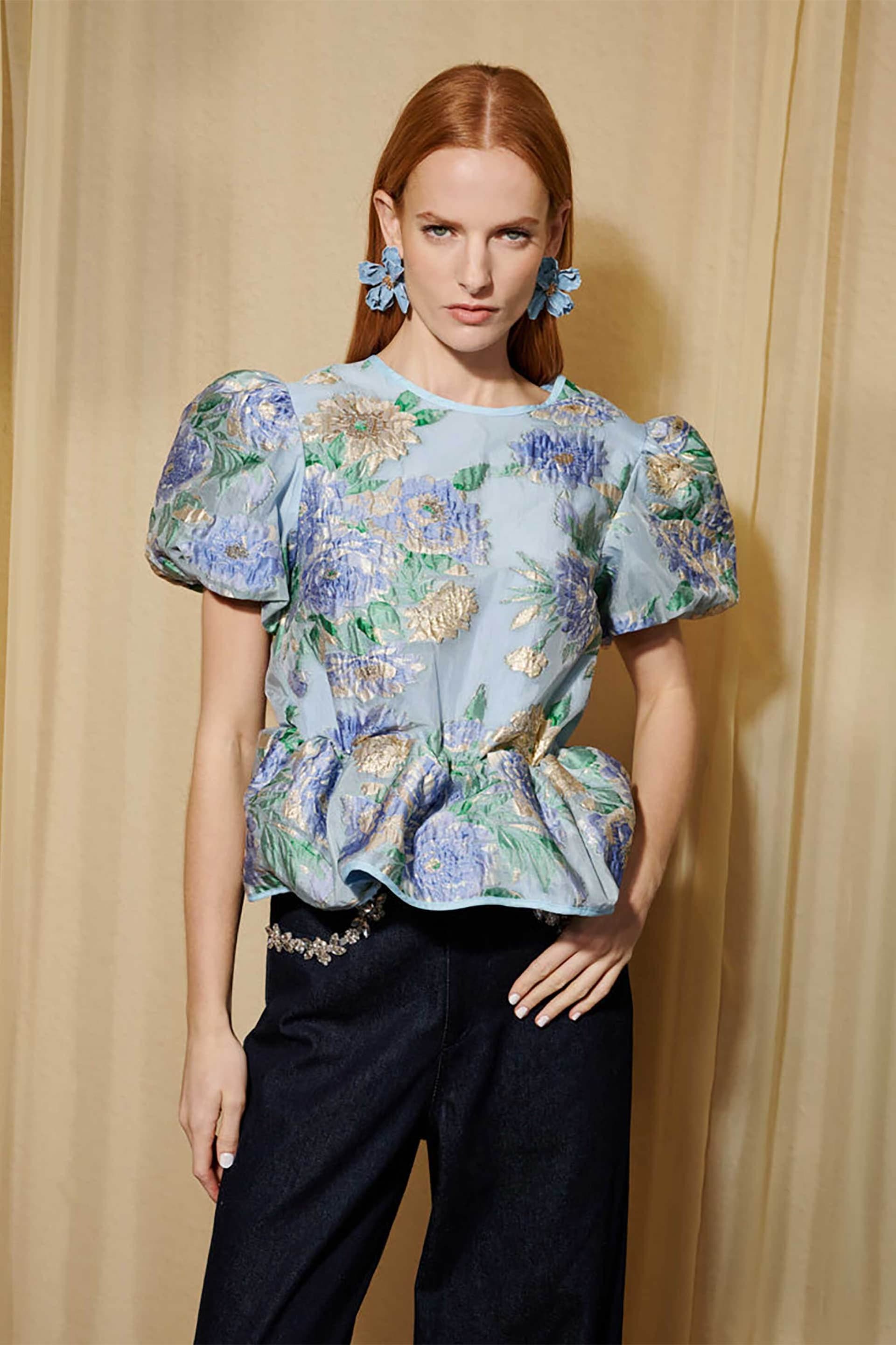 Sister Jane γυναικείο τοπ jacquard με balloon μανίκια "Dream Lilt Floral"