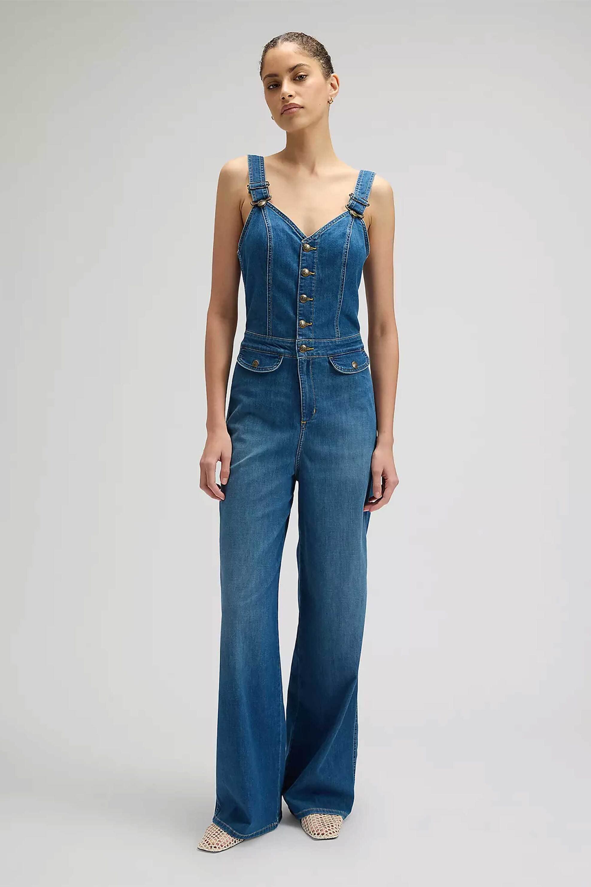 Lee® γυναικεία denim ολόσωμη φόρμα με τιράντες και cut-out Slim Fit