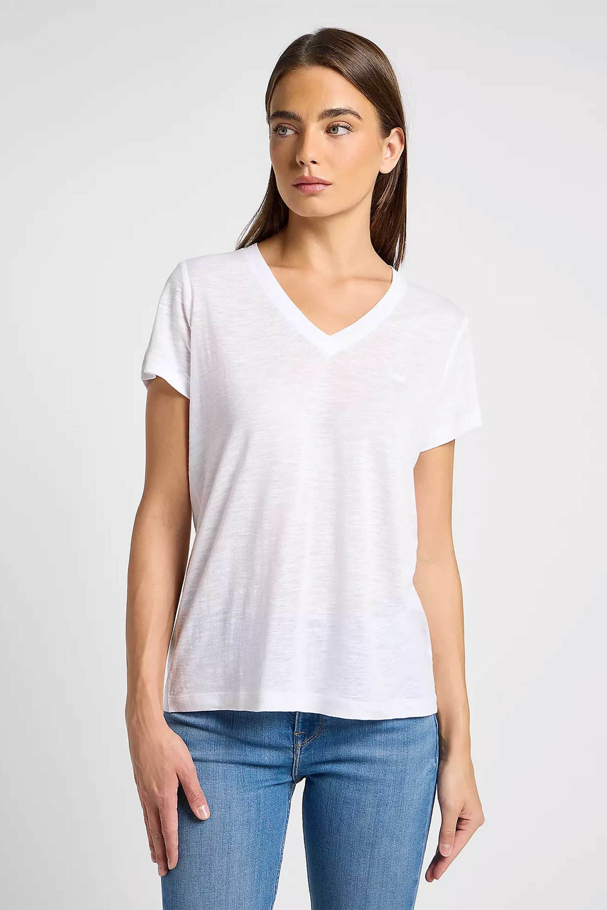 Lee® γυναικείο T-shirt με V και κεντημένο ton-sur-ton λογότυπο Regular Fit