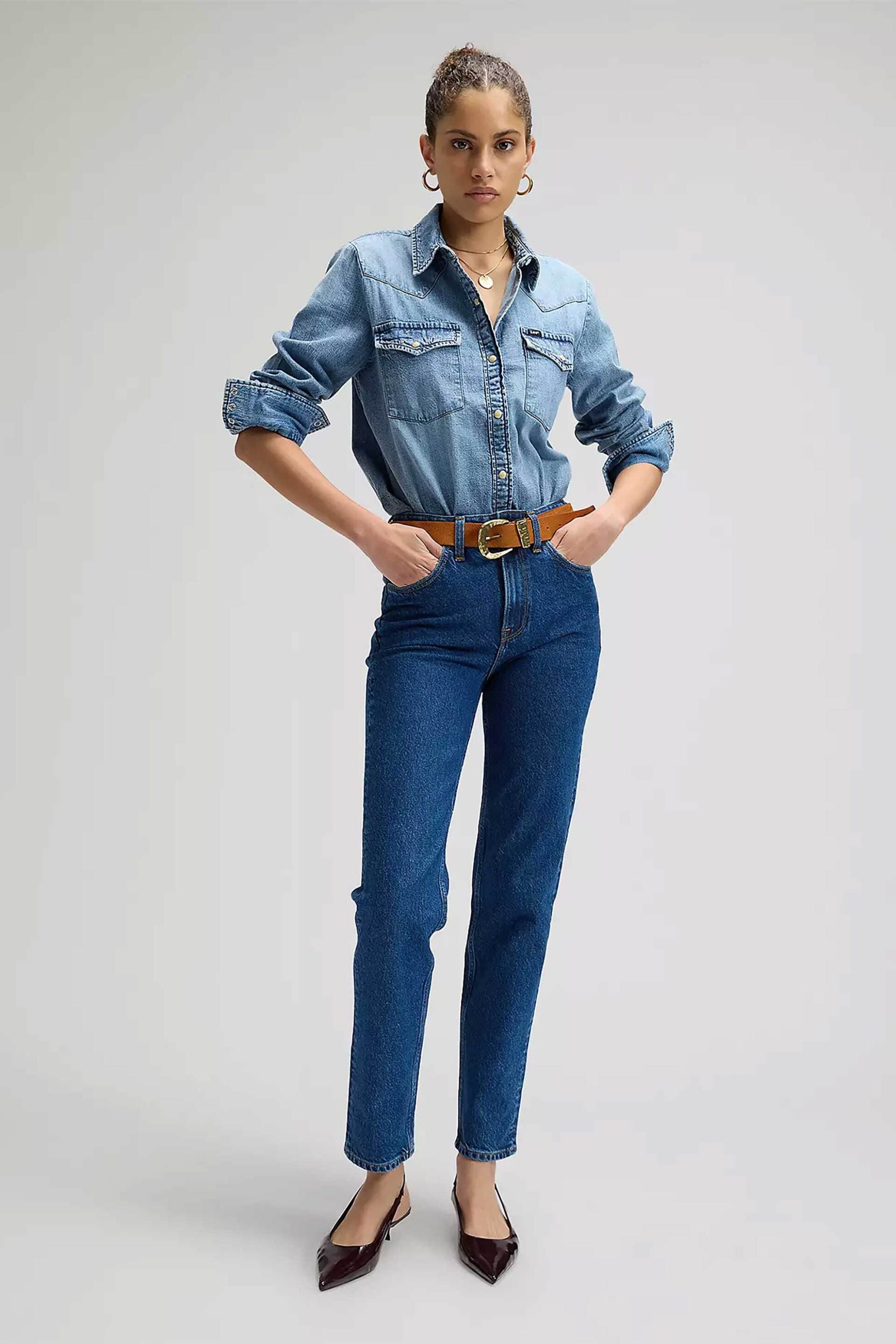 Lee® γυναικείο ψηλόμεσο τζιν παντελόνι cropped πεντάτσεπο Regular Straight Fit "Carol"