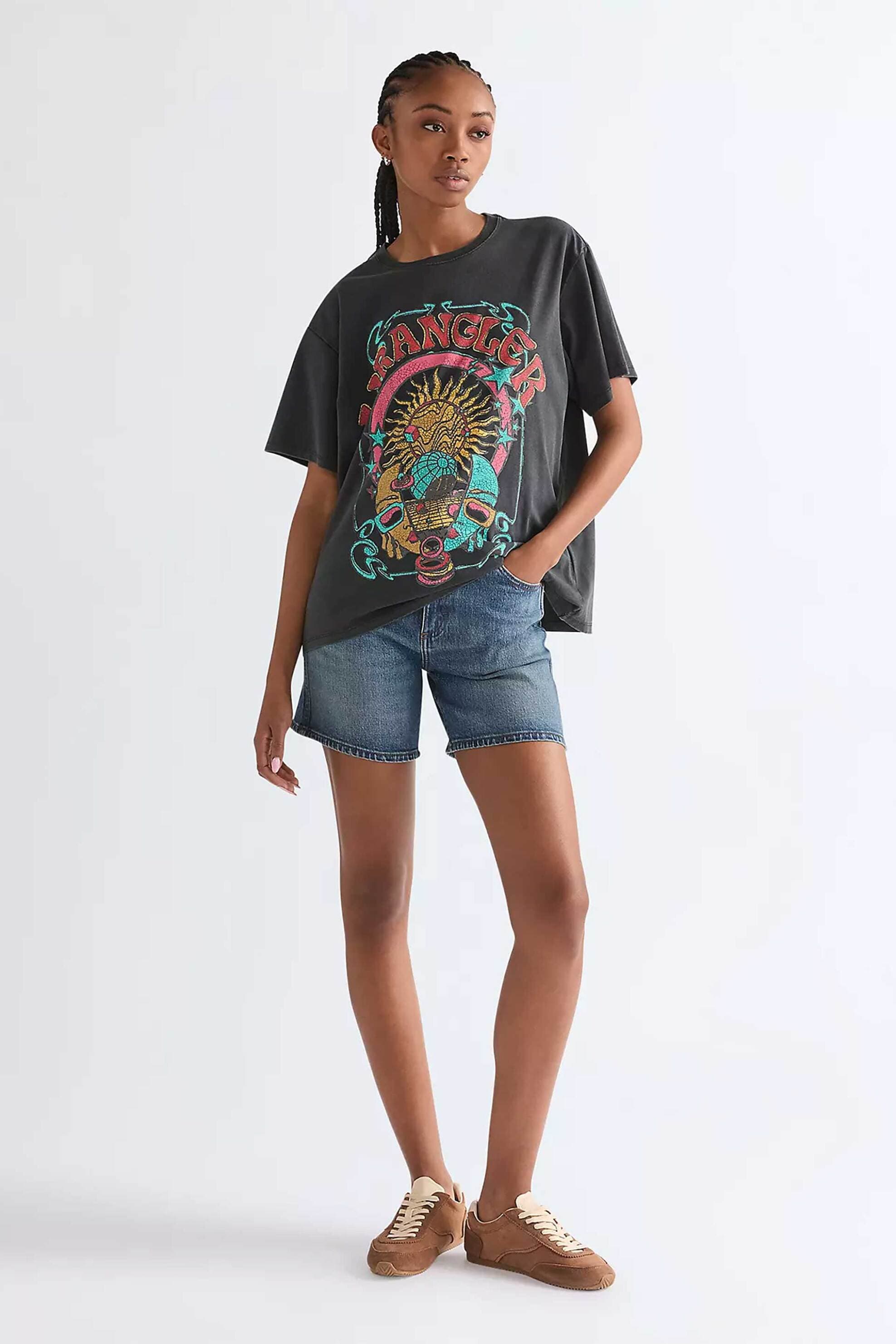 Wrangler® γυναικείο ψηλόμεσο denim σορτς πεντάτσεπο Relaxed Fit "Cowboy" (5")