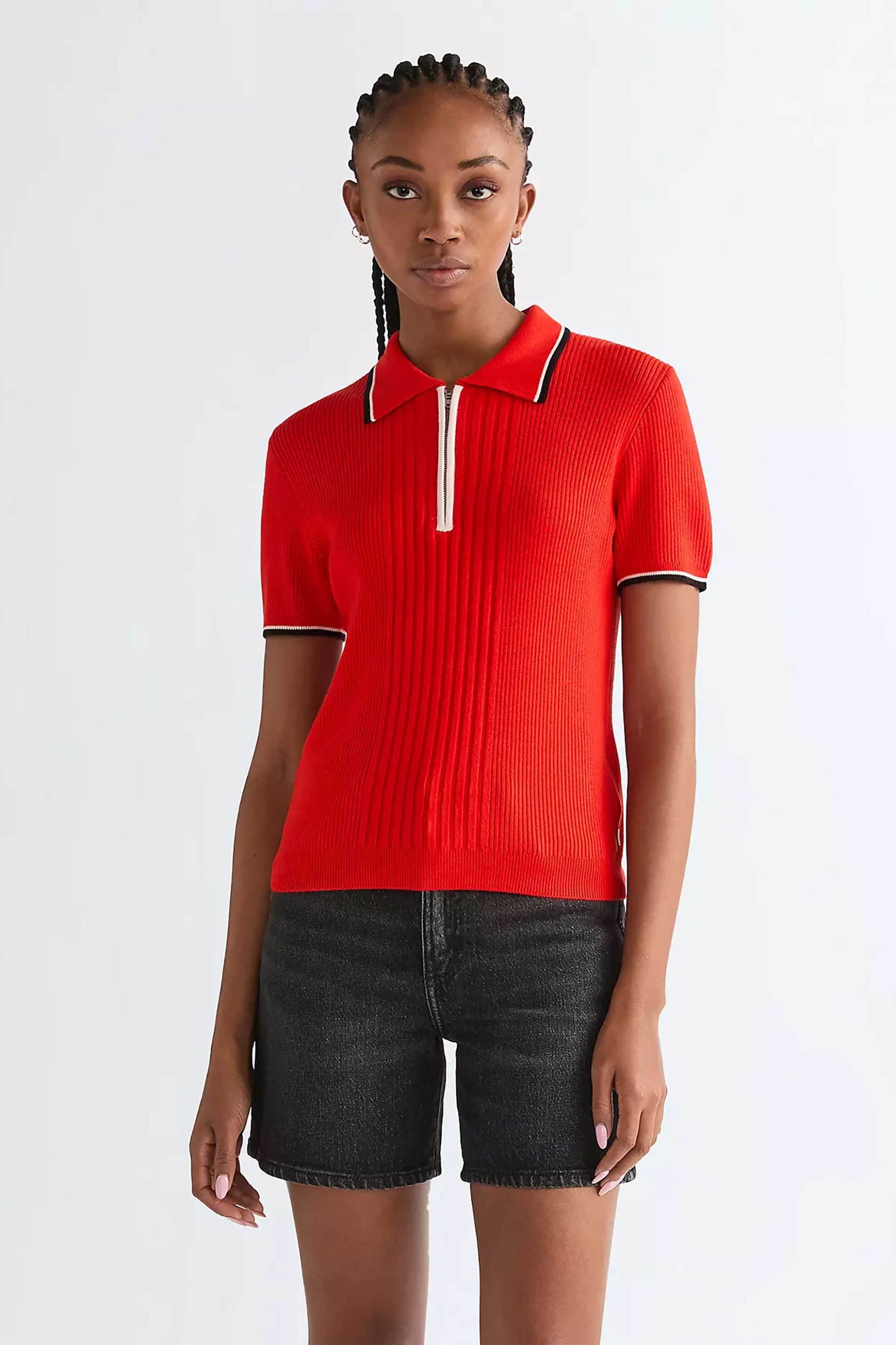 Wrangler® γυναικεία πλεκτή μπλούζα πόλο με 1/2 φερμουάρ Slim Fit