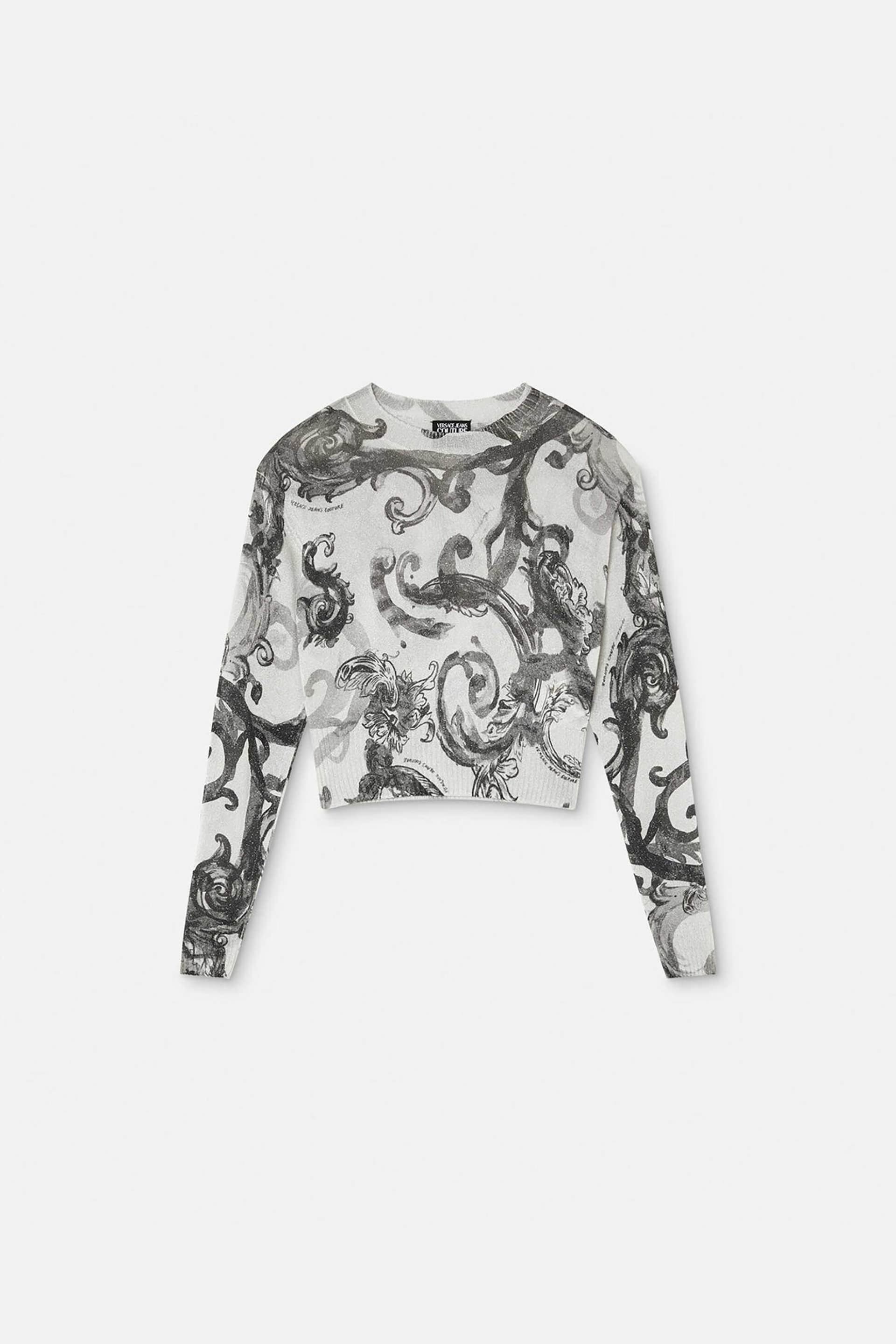 Versace Jeans Couture γυναικείο πουλόβερ με all-over watercolor couture motif και ribbed τελειώματα | S