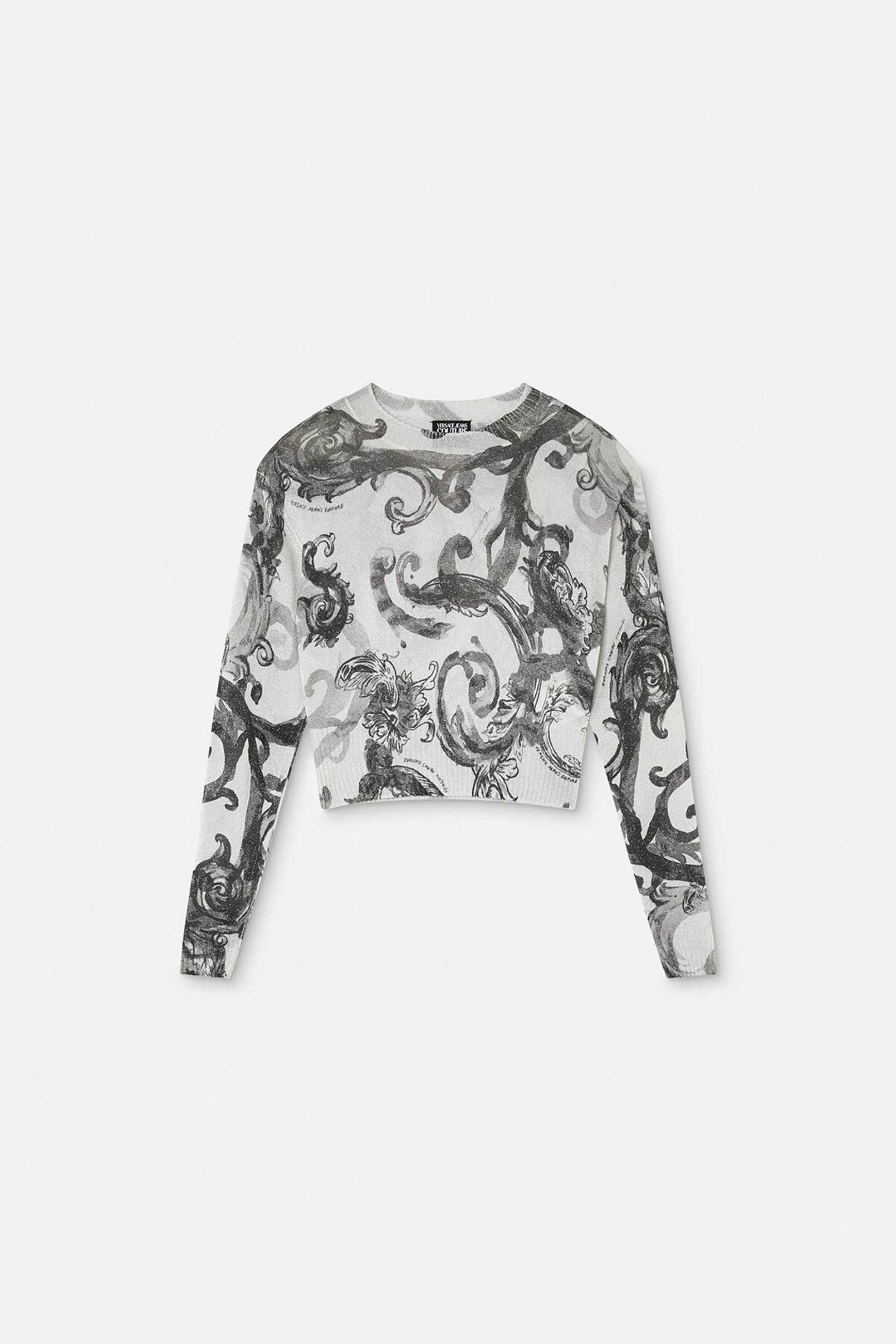 Versace Jeans Couture γυναικείο πουλόβερ με all-over watercolor couture motif και ribbed τελειώματα | S