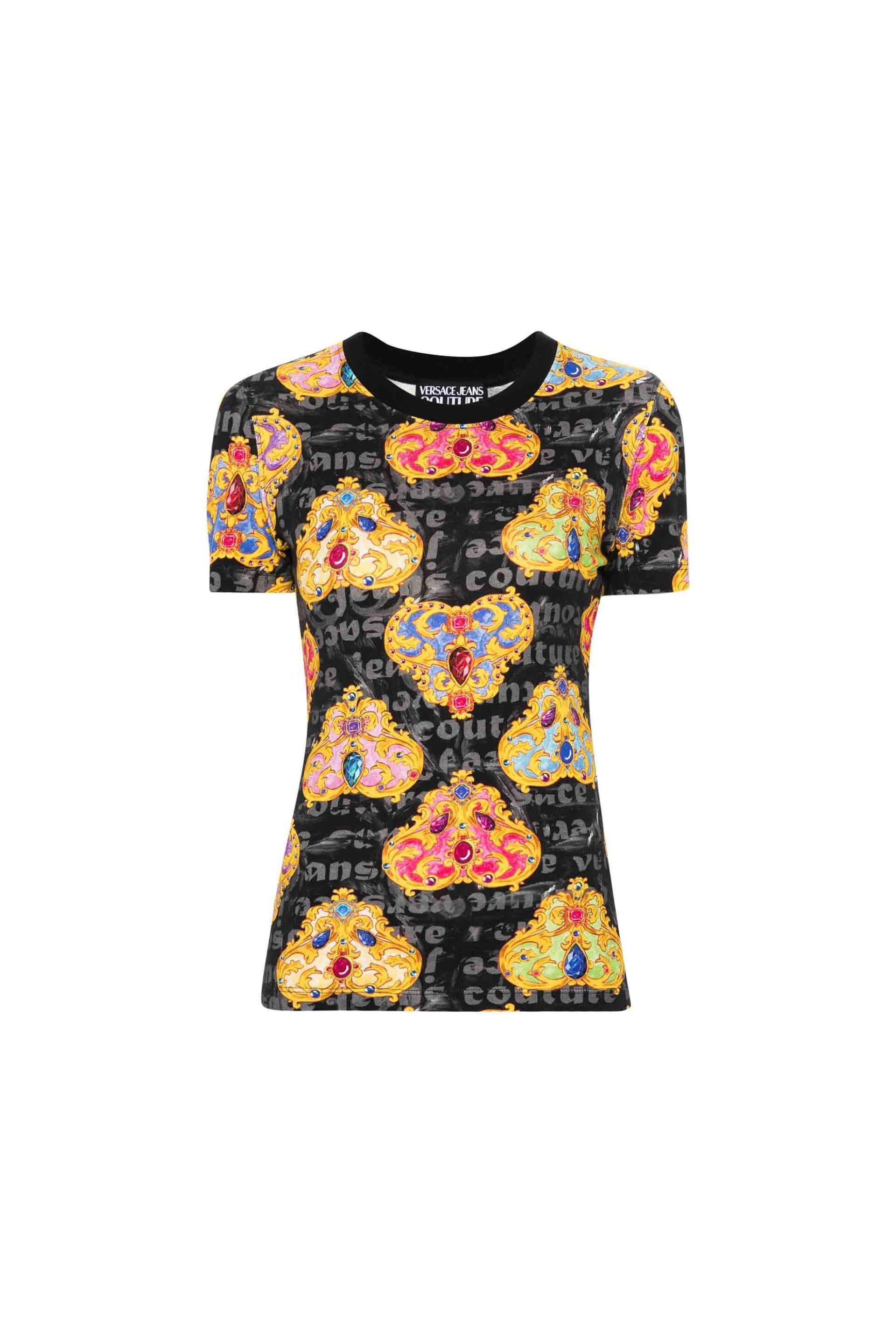 Versace Jeans Couture γυναικείο T-shirt βαμβακερό με all-over logo και heart couture print | M