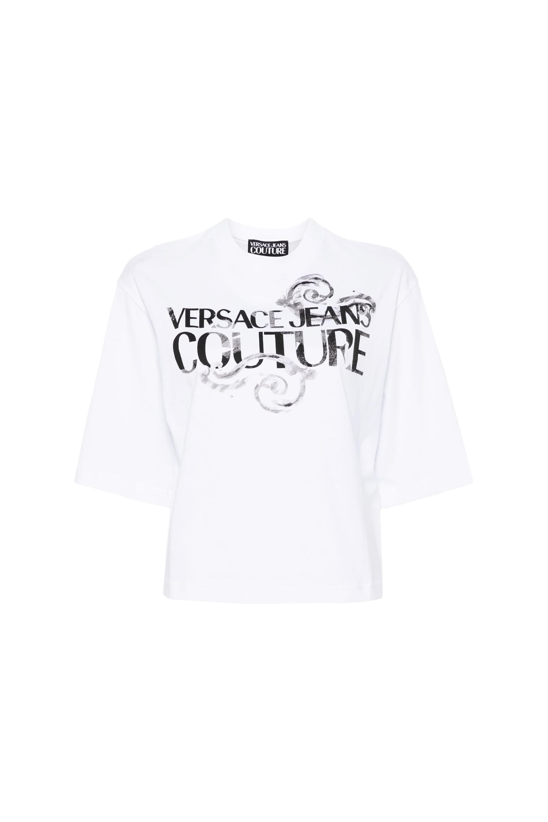 Versace Jeans Couture γυναικείο T-shirt μονόχρωμο βαμβακερό με contrast logo και Baroque print