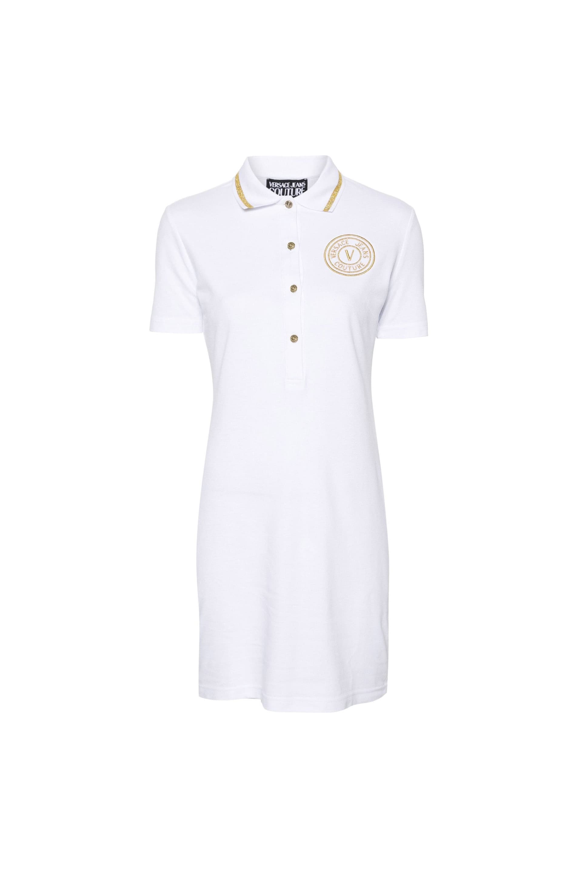 Versace Jeans Couture γυναικείο mini φόρεμα μονόχρωμο με πόλο γιακά και κεντημένο έμβλημα | L