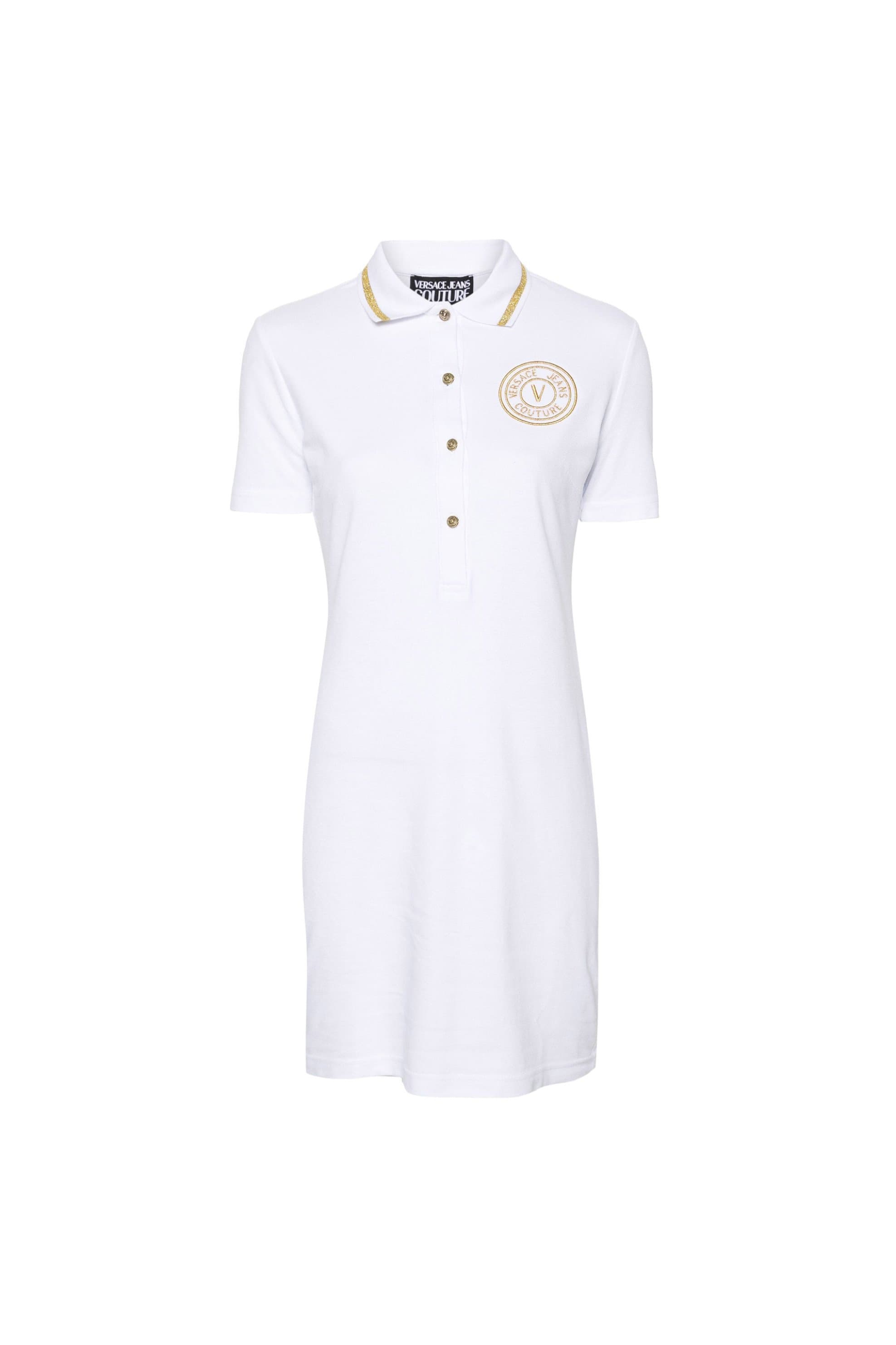 Versace Jeans Couture γυναικείο mini φόρεμα μονόχρωμο με πόλο γιακά και κεντημένο έμβλημα | L