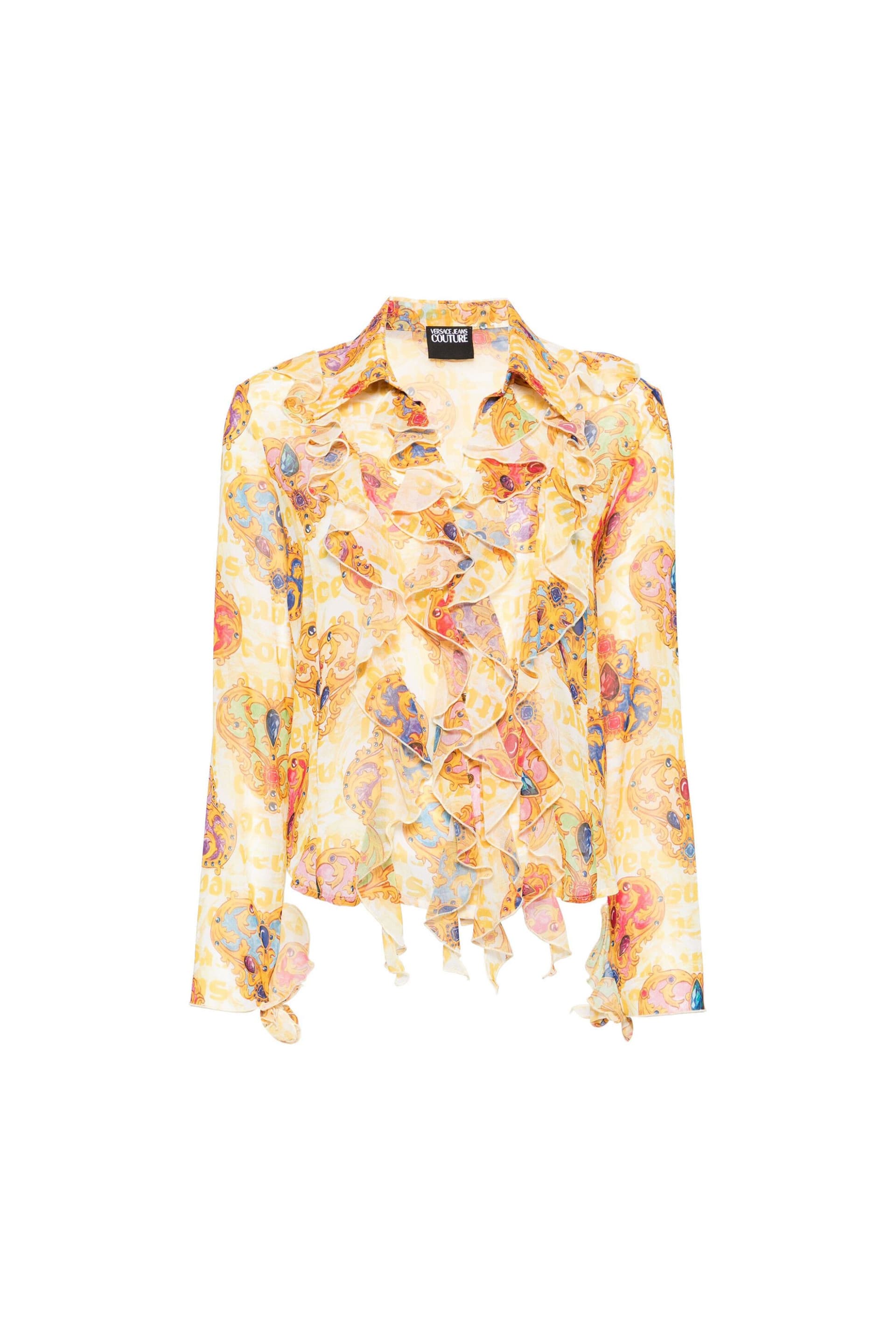 Versace Jeans Couture γυναικείο πουκάμισο με all-over heart couture print και διακοσμητικά βολάν | 42