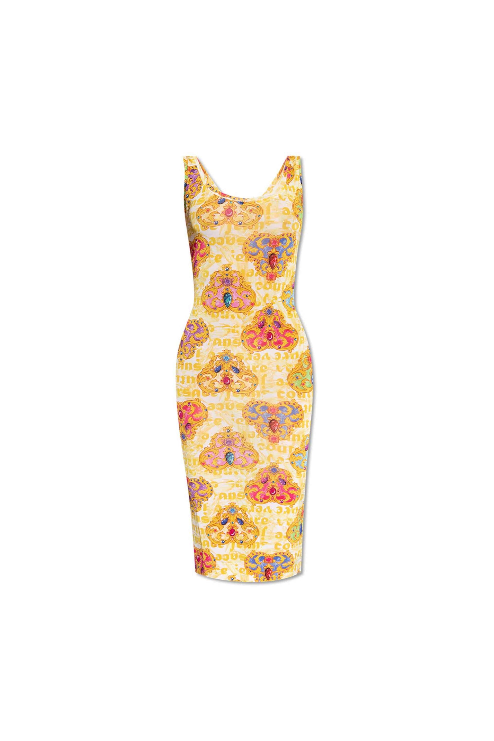 Versace Jeans Couture γυναικείο midi φόρεμα με all-over heart couture print και μεταλλικό λογότυπο