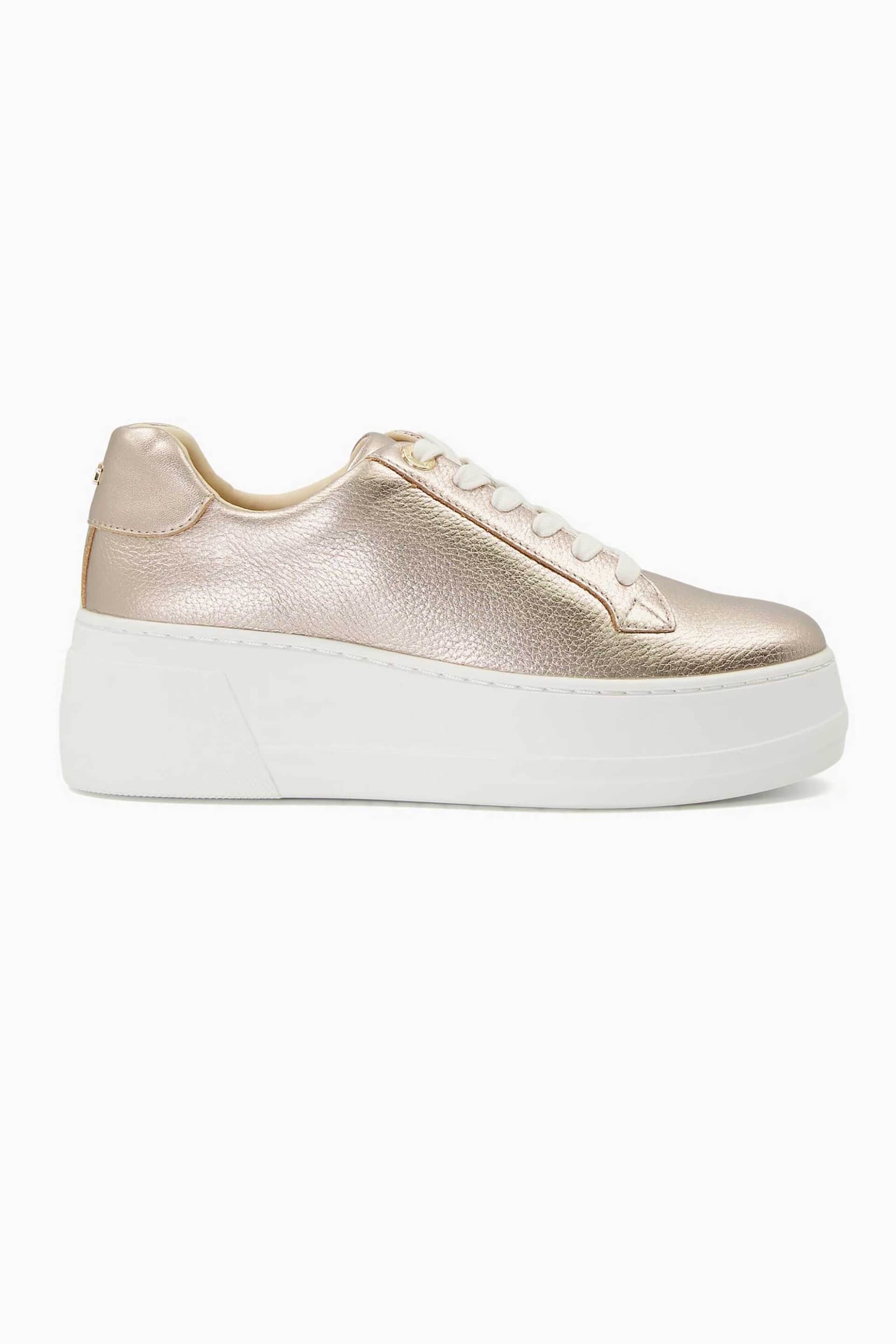 Dune London γυναικεία δερμάτινα flatform sneakers μονόχρωμα με μεταλλική λεπτομέρεια "Episode"