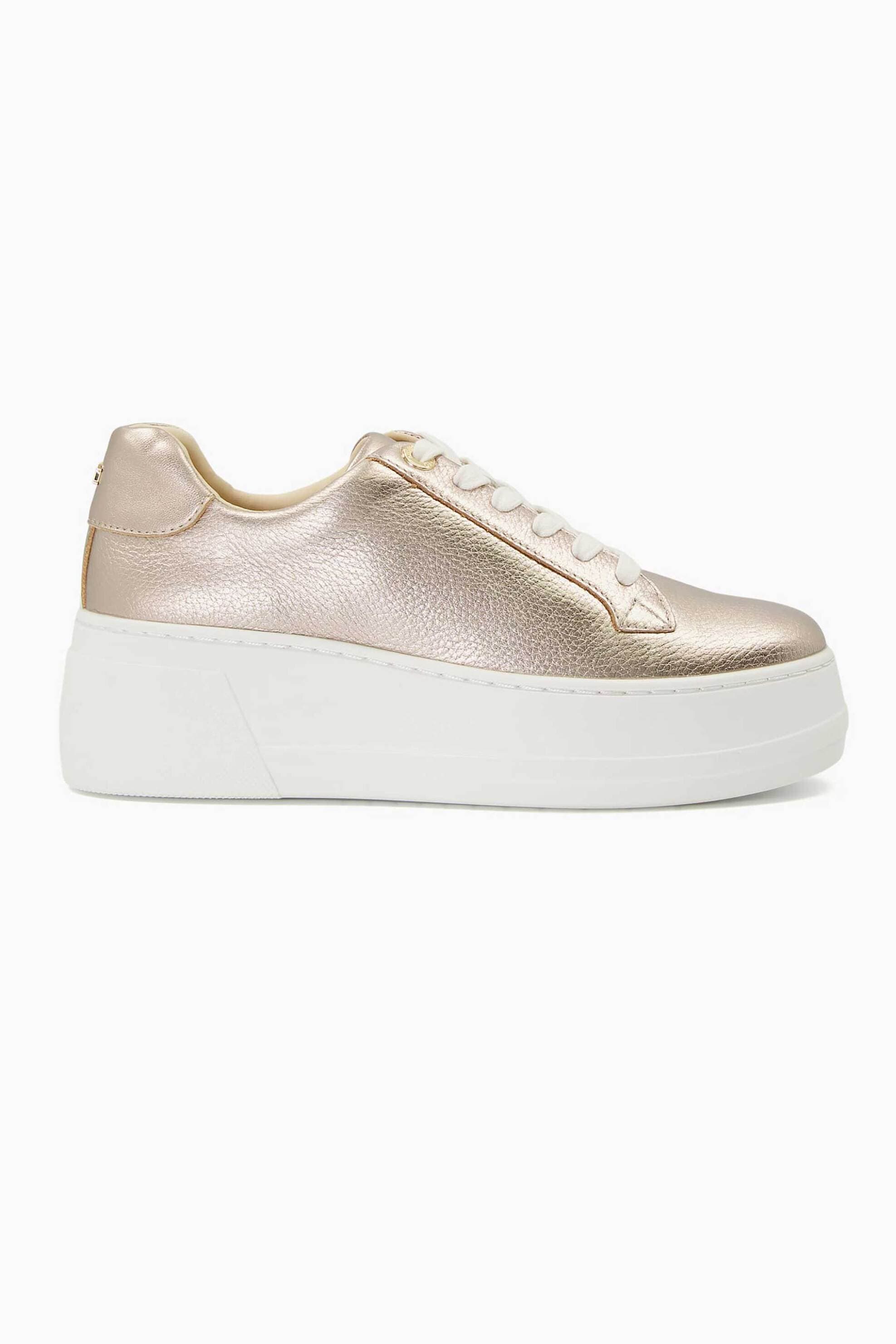 Dune London γυναικεία δερμάτινα flatform sneakers μονόχρωμα με μεταλλική λεπτομέρεια "Episode"