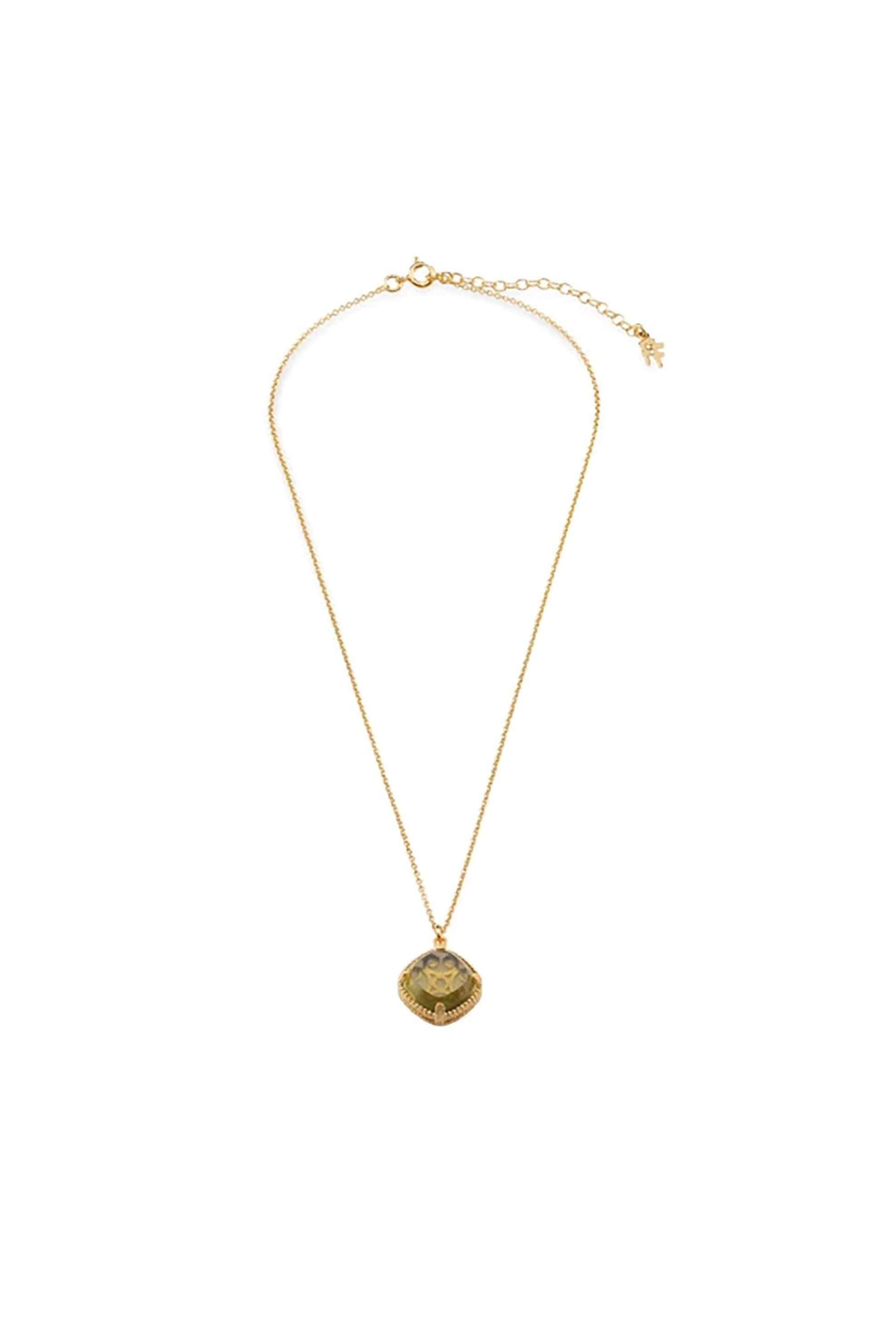 Folli Follie γυναικείο επίχρυσο κολιέ με μεσαία τετράγωνη συνθετική πέτρα "On and On"