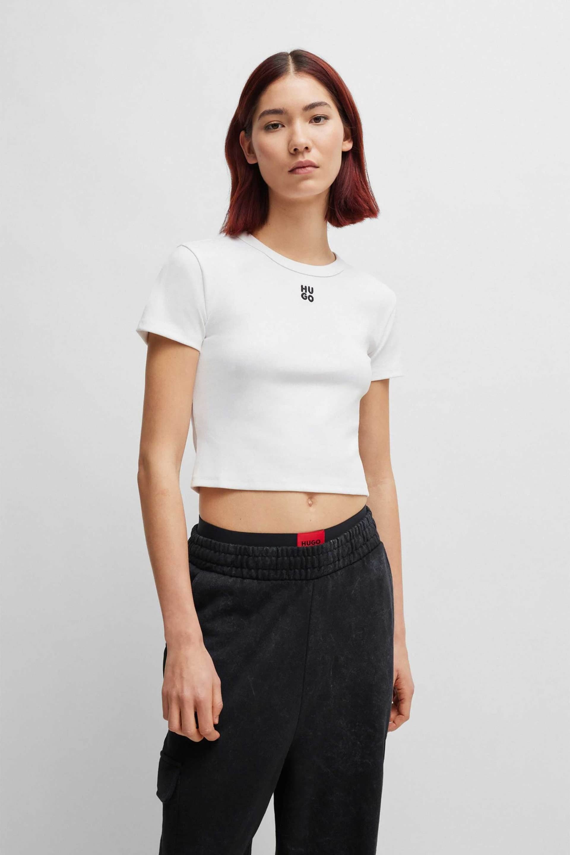 Hugo Boss γυναικείο T-shirt βαμβακερό μονόχρωμο με λογότυπο "Delanor"