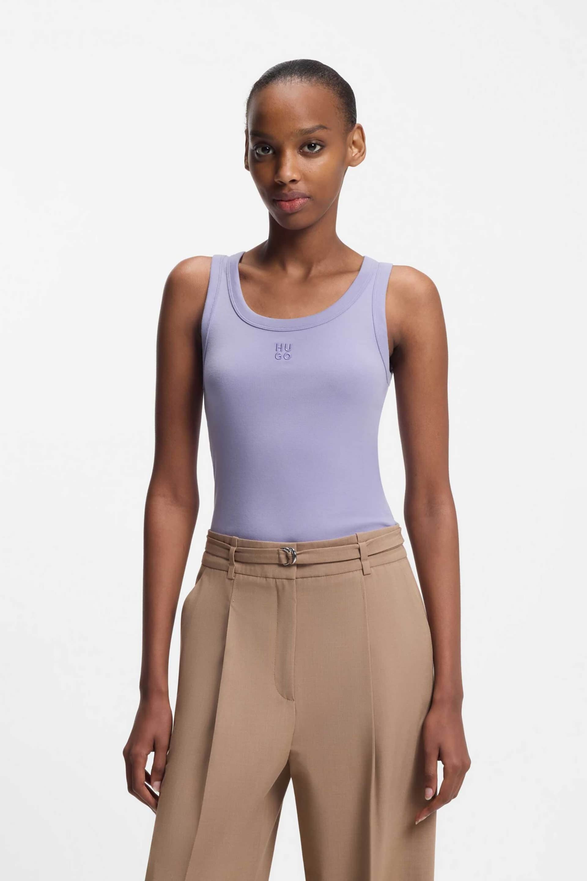 Hugo Boss γυναικείο αμάνικο τοπ μονόχρωμο με contrast logo print "Datamia"
