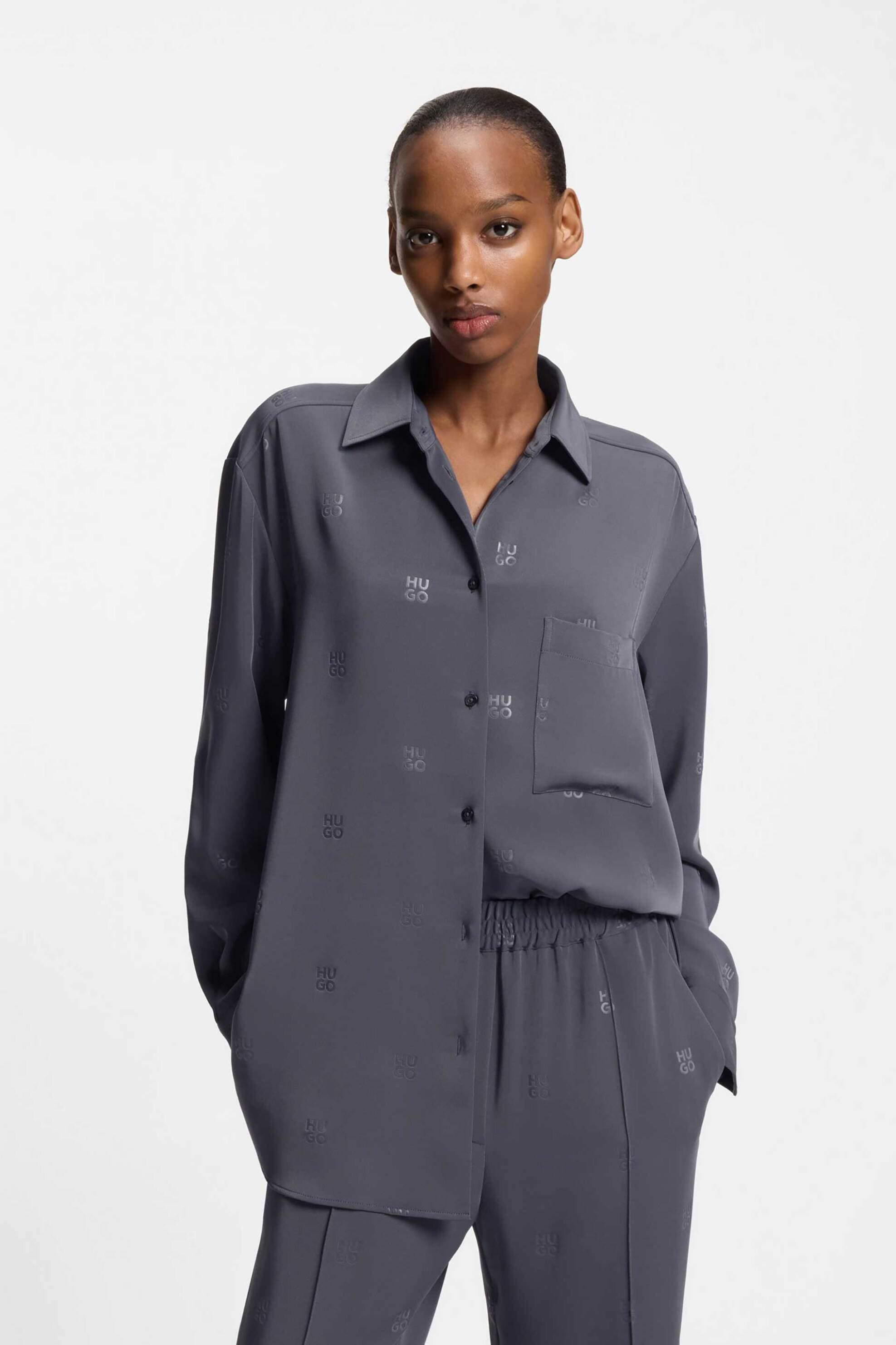 Hugo Boss γυναικείο πουκάμισο oversized με logo print "Elodina"
