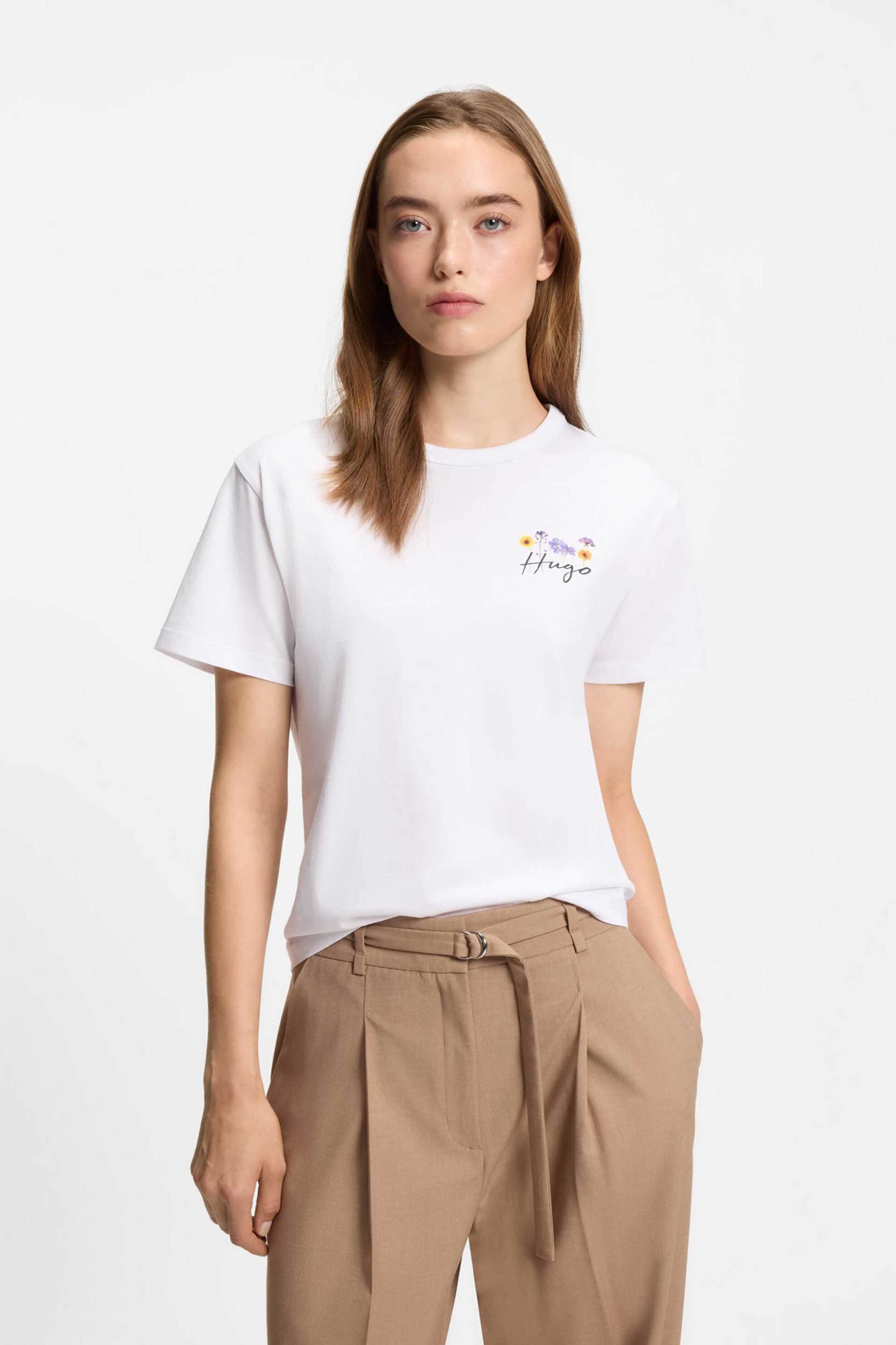 Hugo Boss γυναικείο T-shirt βαμβακερό μονόχρωμο με λογότυπο "Destrel"