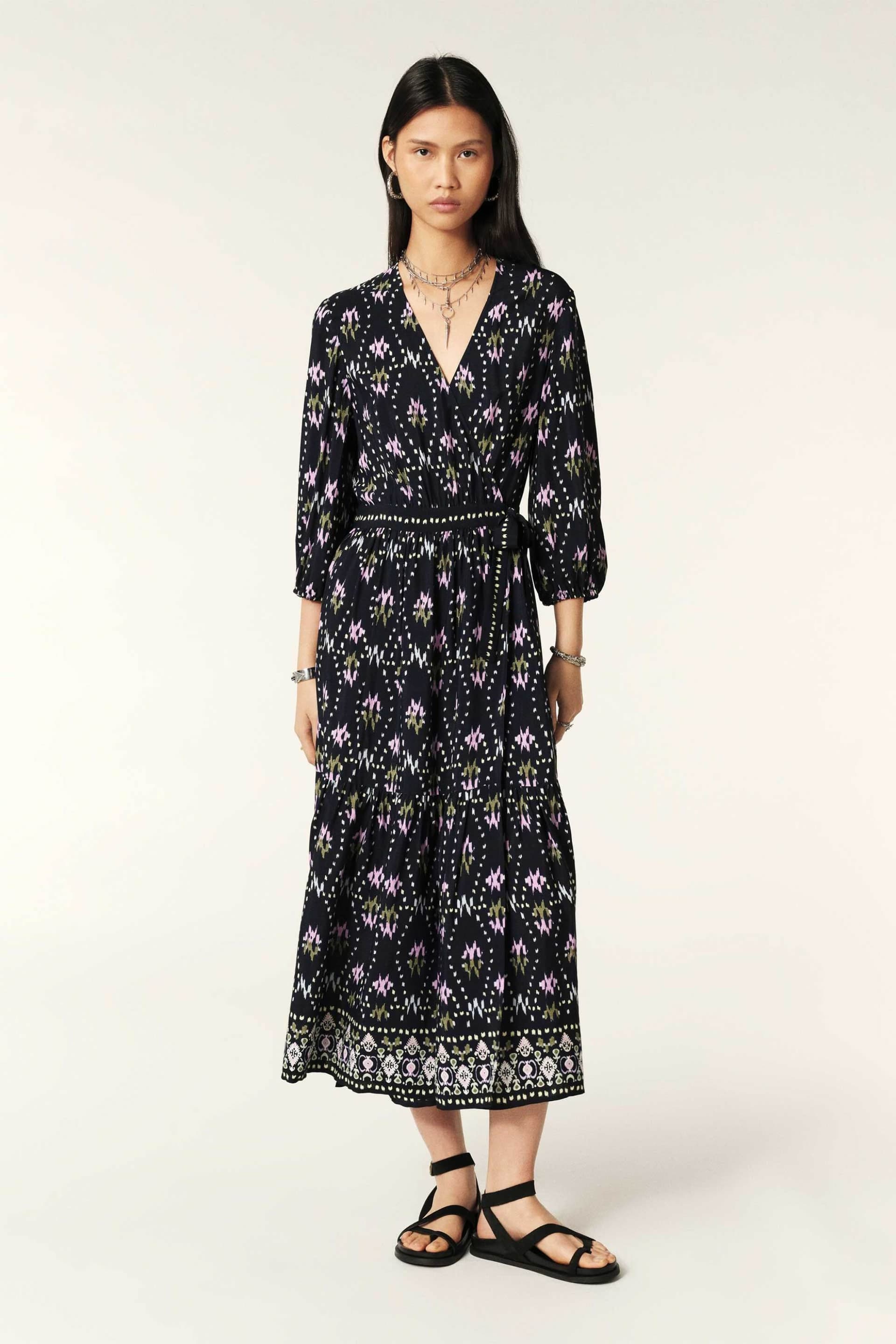 ba&sh γυναικείο midi κρουαζέ φόρεμα με boho print "Nerla" | 0