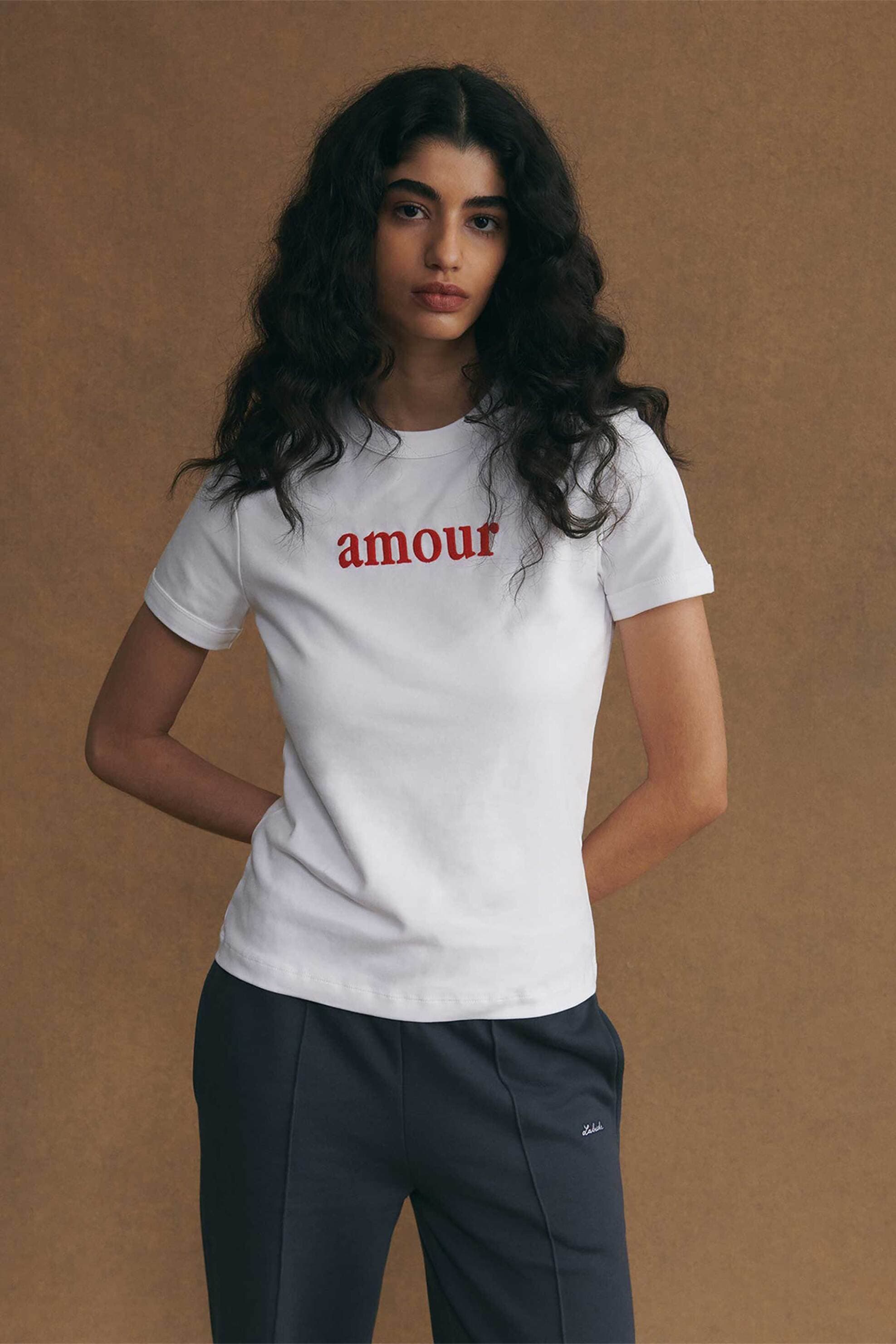 Maison Labiche γυναικείο βαμβακερό T-shirt μονόχρωμο με lettering "Amour"