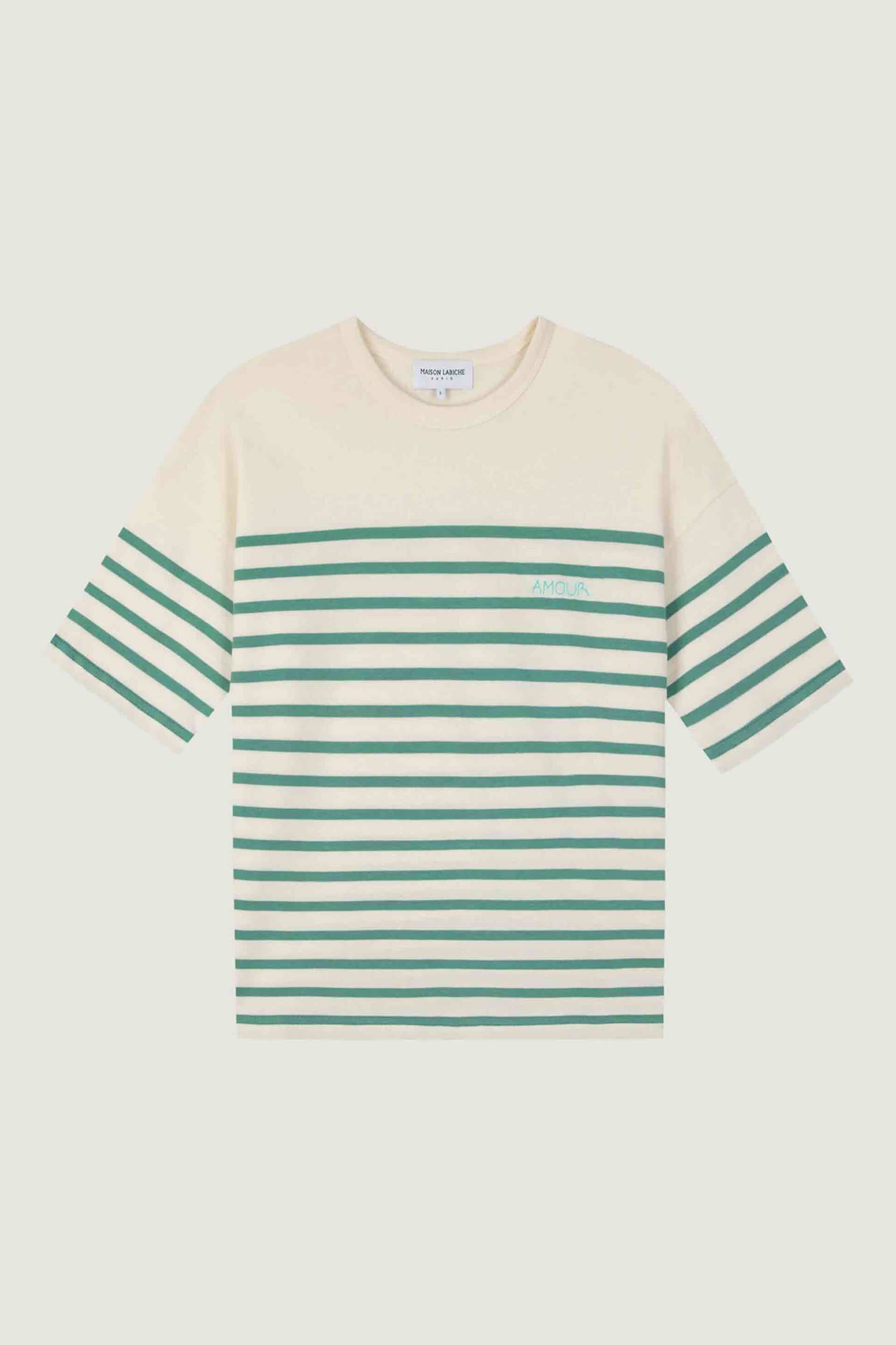 Maison Labiche γυναικείο βαμβακερό T-shirt με ριγέ σχέδιο "Amour"