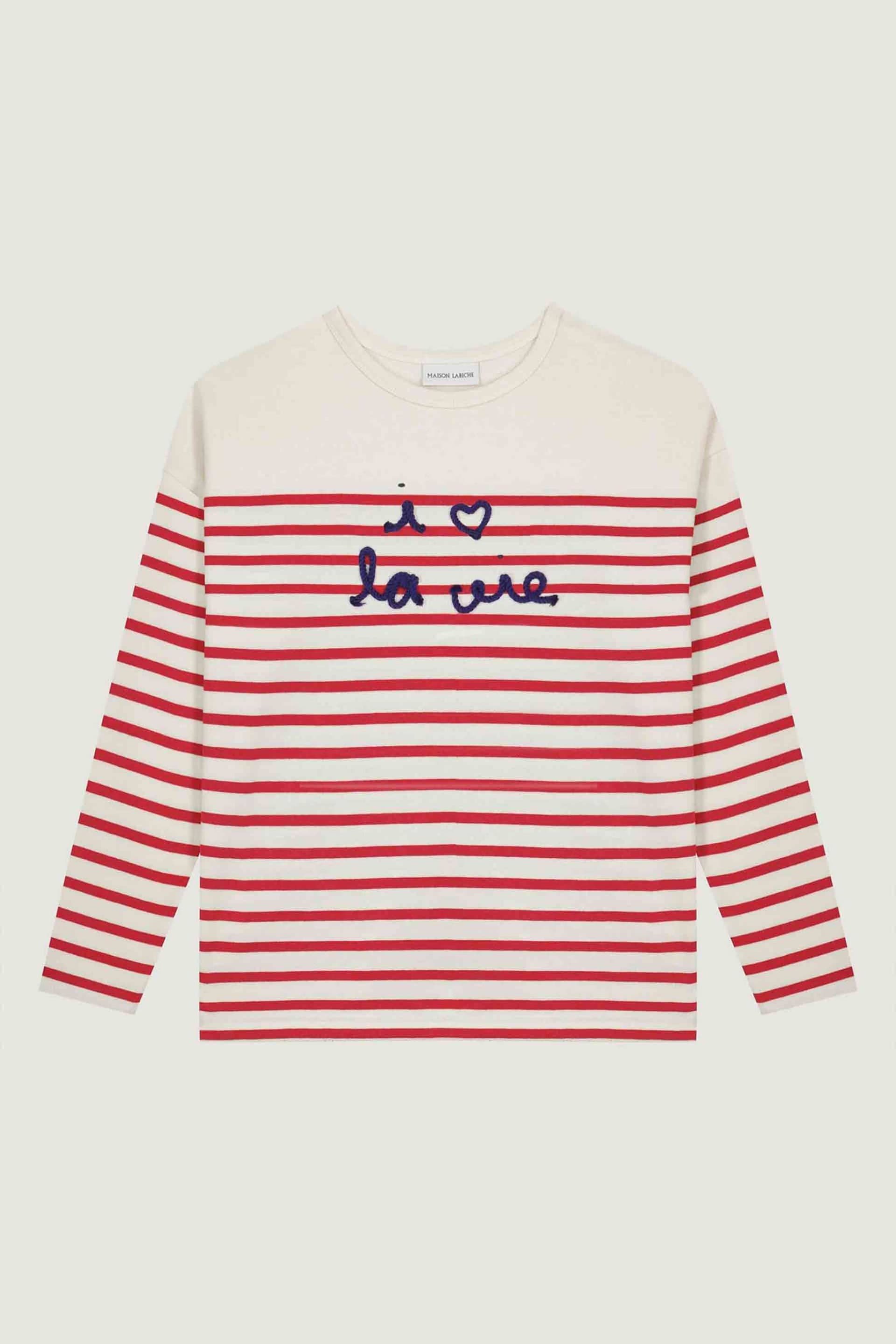 Maison Labiche γυναικεία βαμβακερή μπλούζα με ριγέ σχέδιο "I Love La Vie"