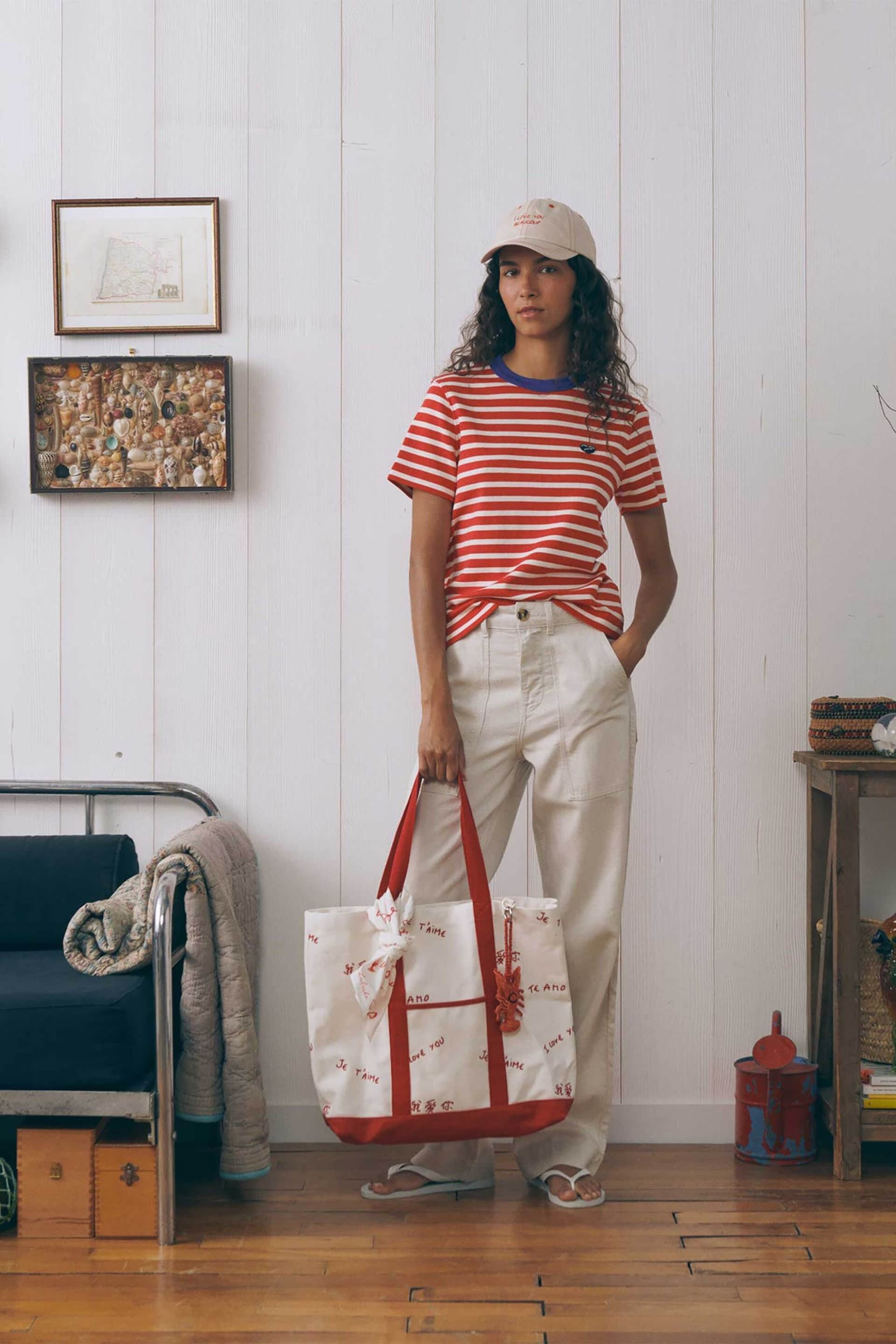 Maison Labiche γυναικείο βαμβακερό T-shirt με ριγέ σχέδιο "Patch Coeur"