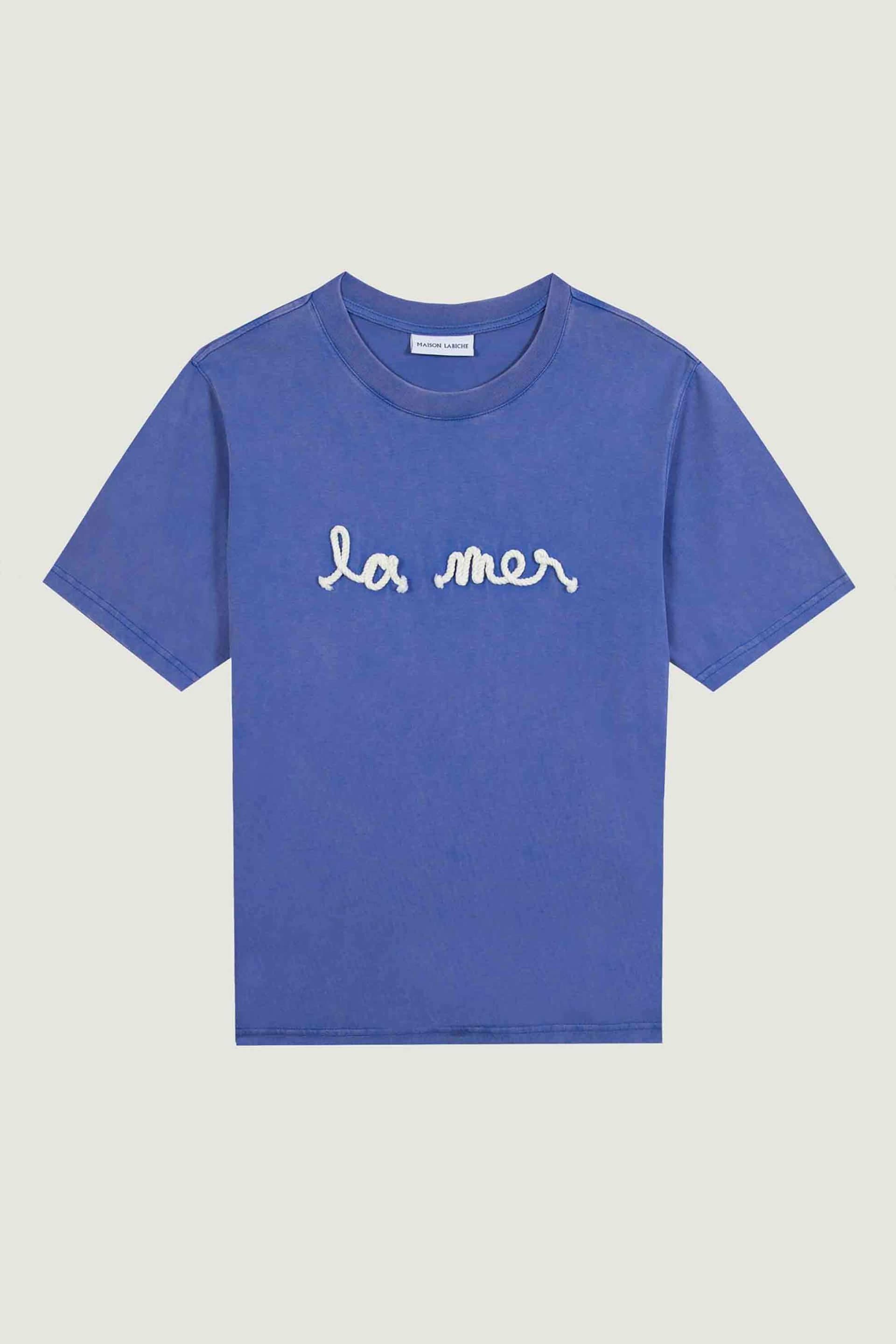 Maison Labiche γυναικείο βαμβακερό T-shirt μονόχρωμο με lettering "La Mer"