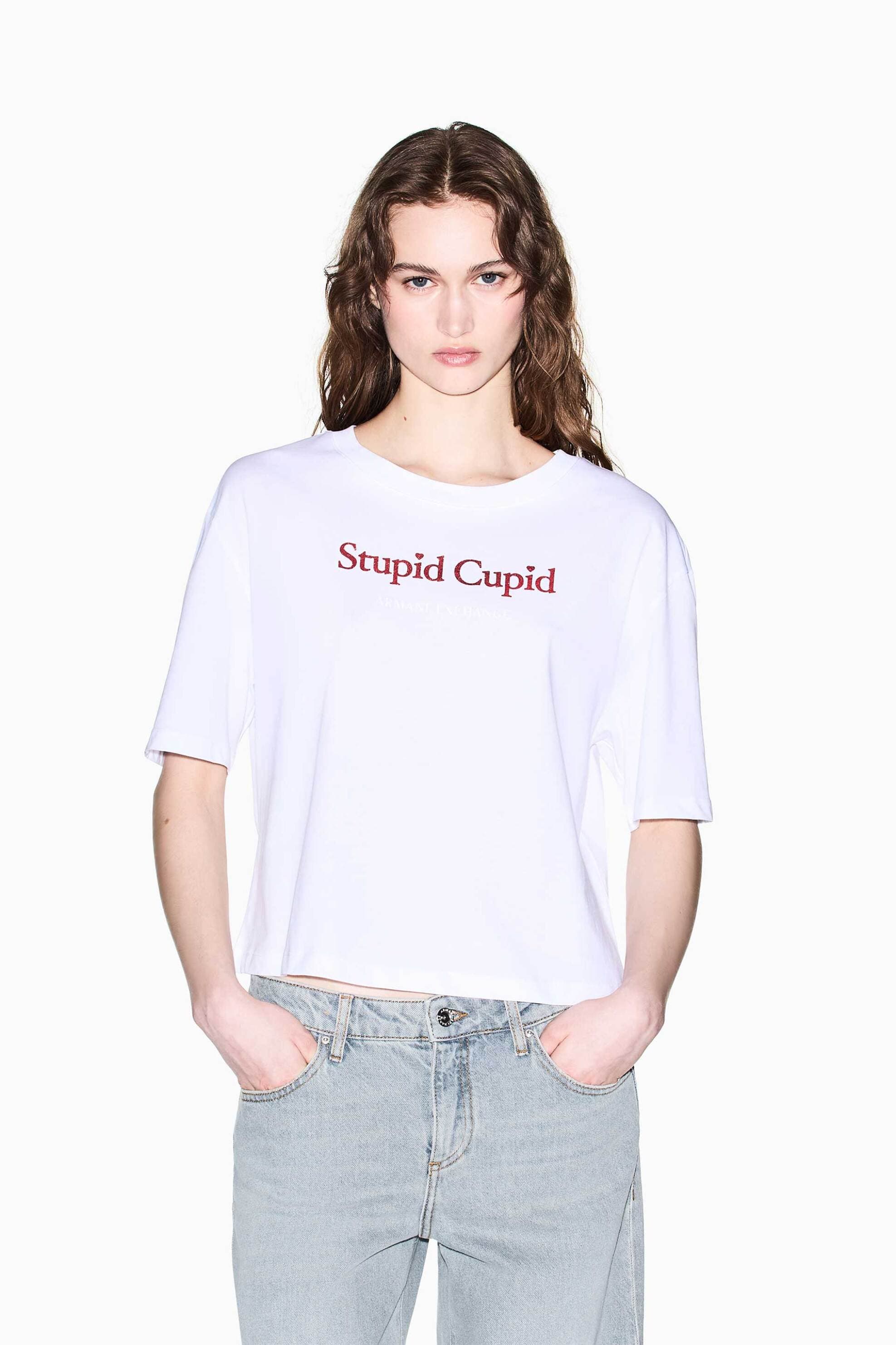 Armani Exchange γυναικείο cropped T-shirt με lettering Regular Fit