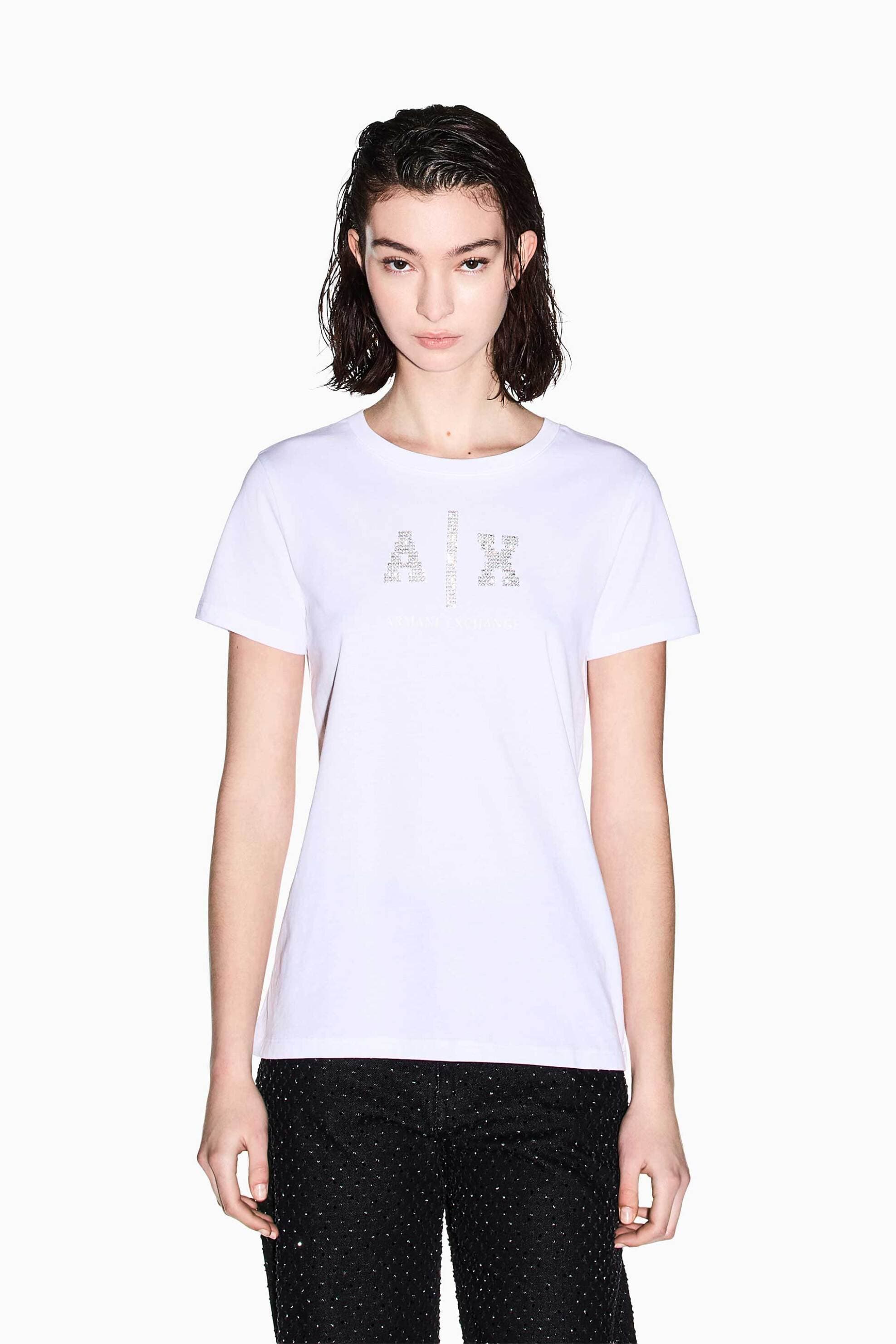 Armani Exchange γυναικείο T-shirt με monogram από στρας Regular Fit