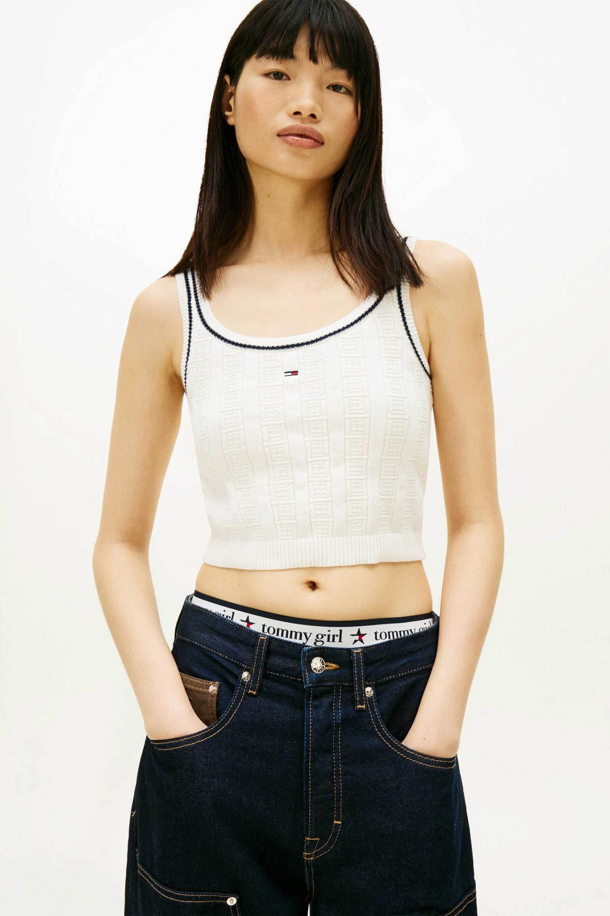 Tommy Jeans γυναικείο πλεκτό cropped τοπ με λογότυπο Slim Fit