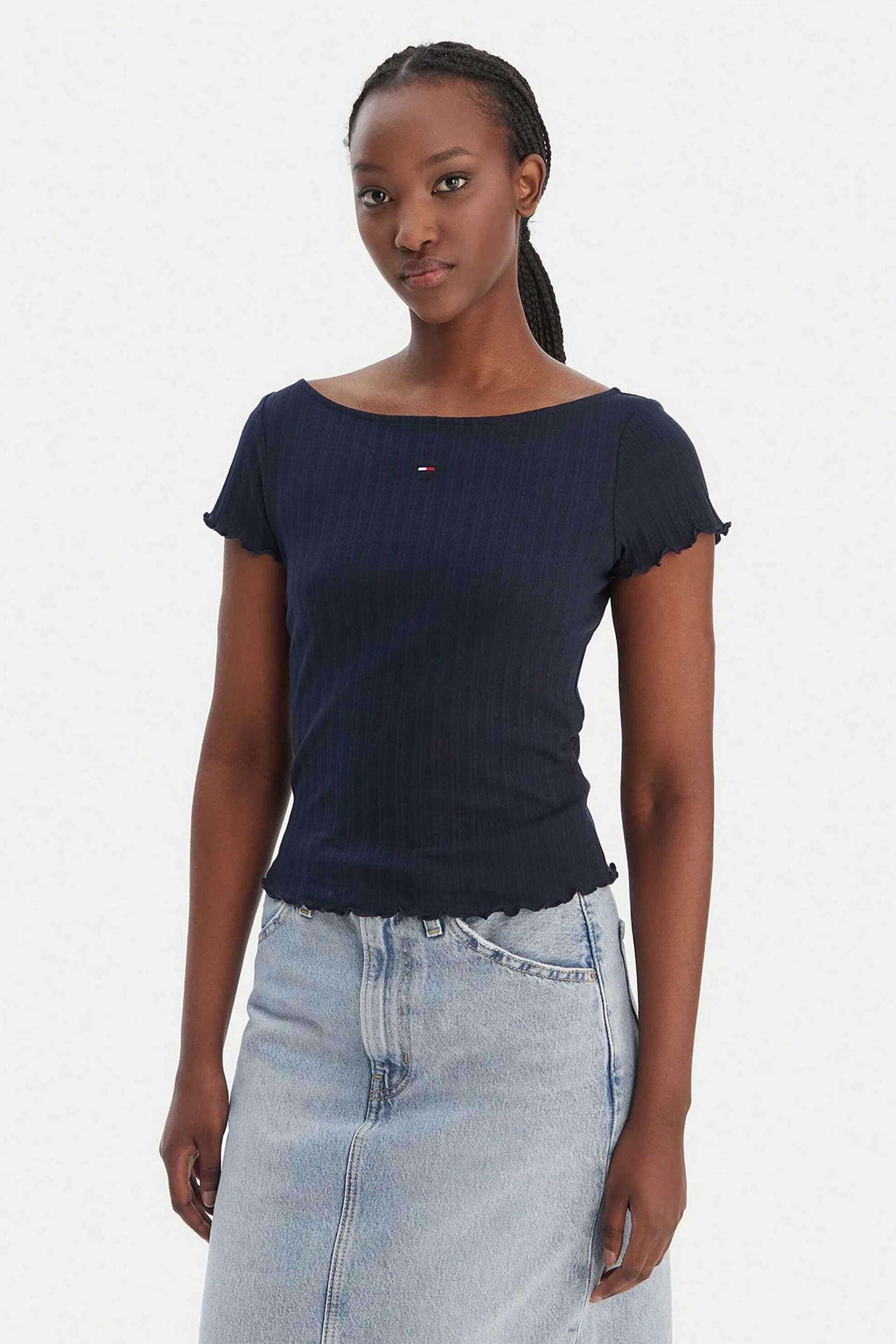 Tommy Jeans γυναικεία μπλούζα ribbed με λογότυπο Slim Fit