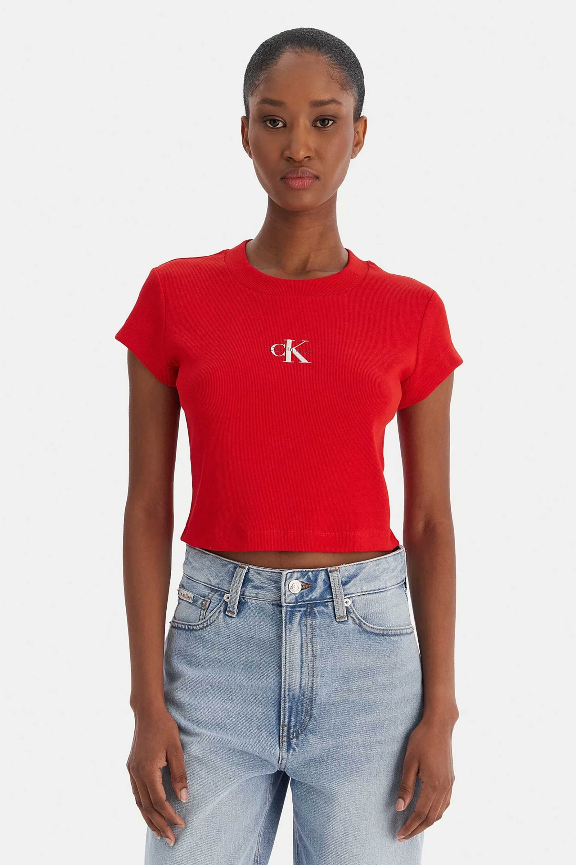 Calvin Klein Jeans γυναικείο T-shirt cropped με λογότυπο