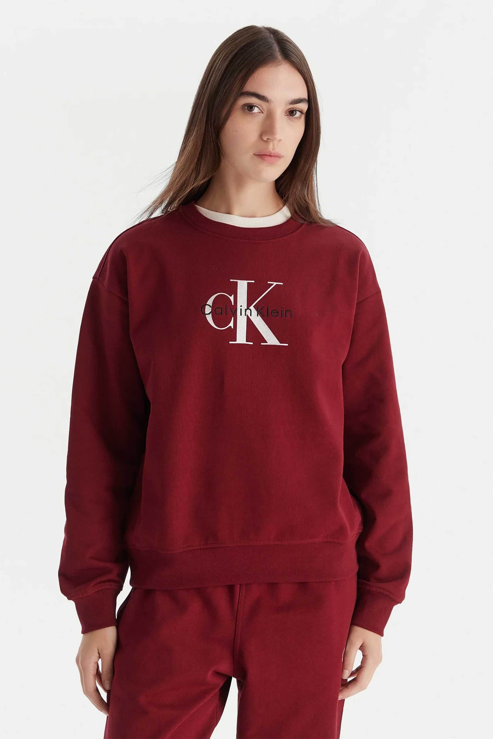 Calvin Klein Jeans γυναικεία μπλούζα φούτερ μονόχρωμη με λογότυπο Relaxed Fit