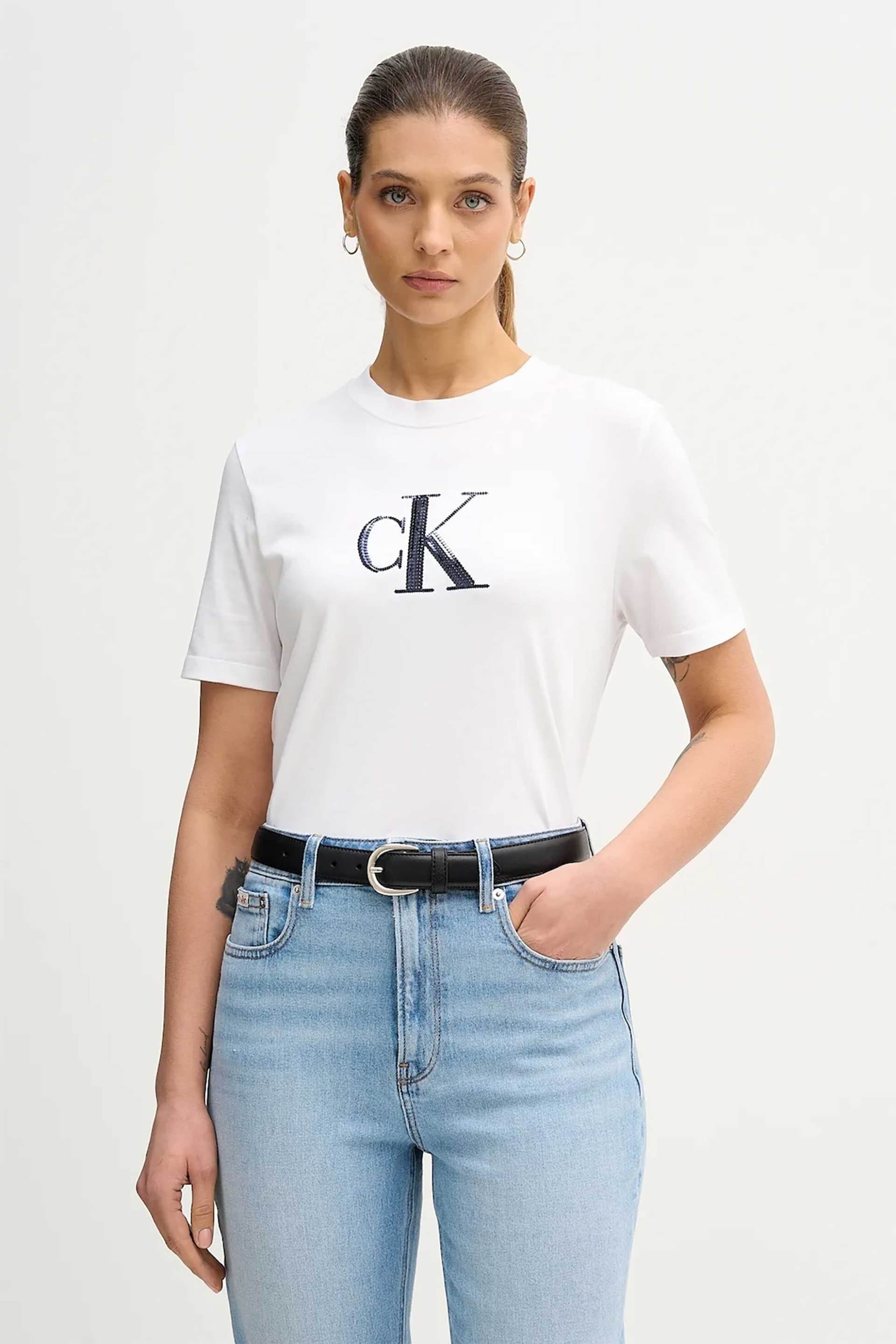 Calvin Klein Jeans γυναικείο T-shirt μονόχρωμο με λογότυπο στο στήθος