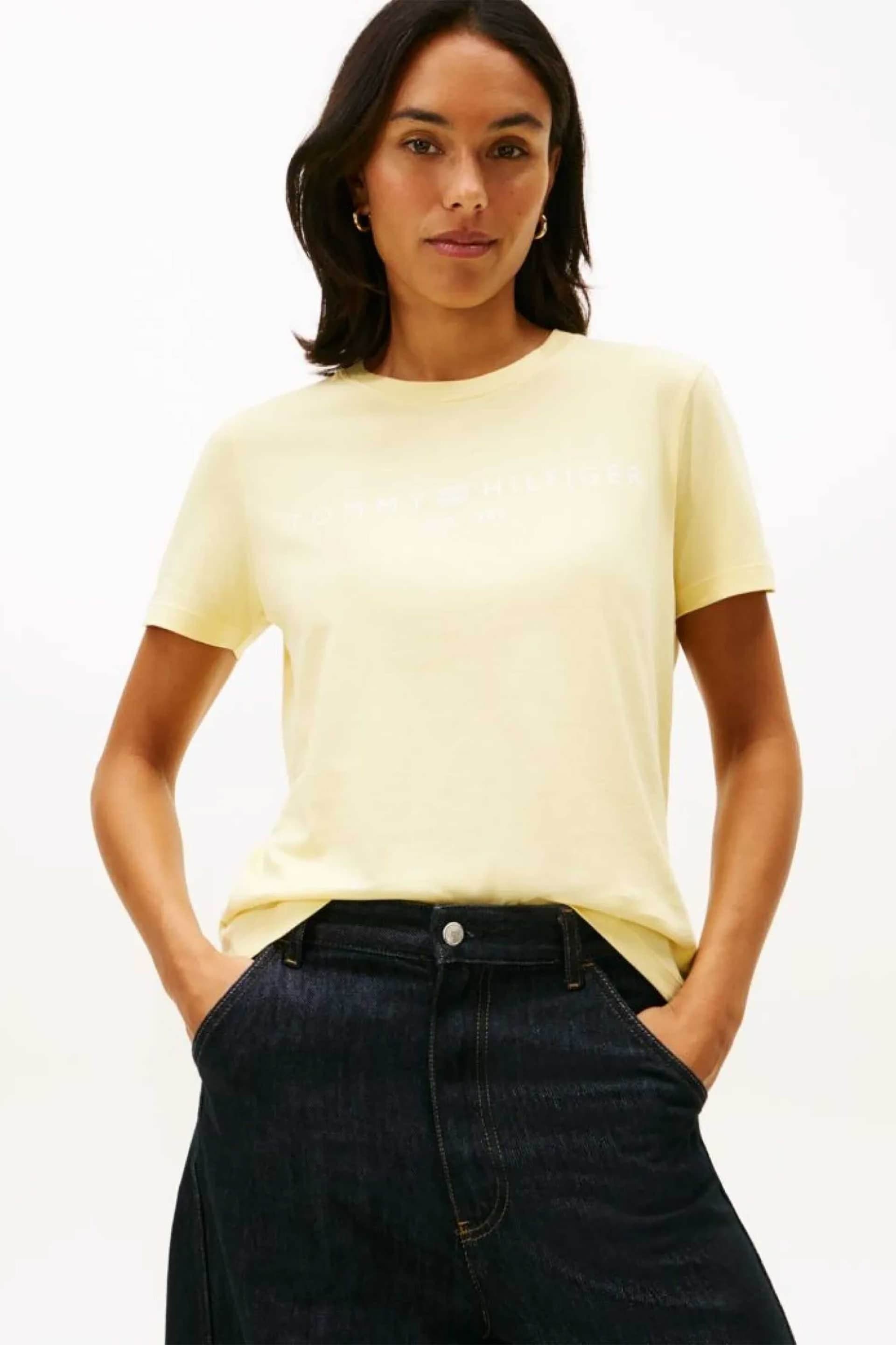 Tommy Hilfiger γυναικείο βαμβακερό T-shirt μονόχρωμο με contrast logo print και κεντημένη λεπτομέρεια