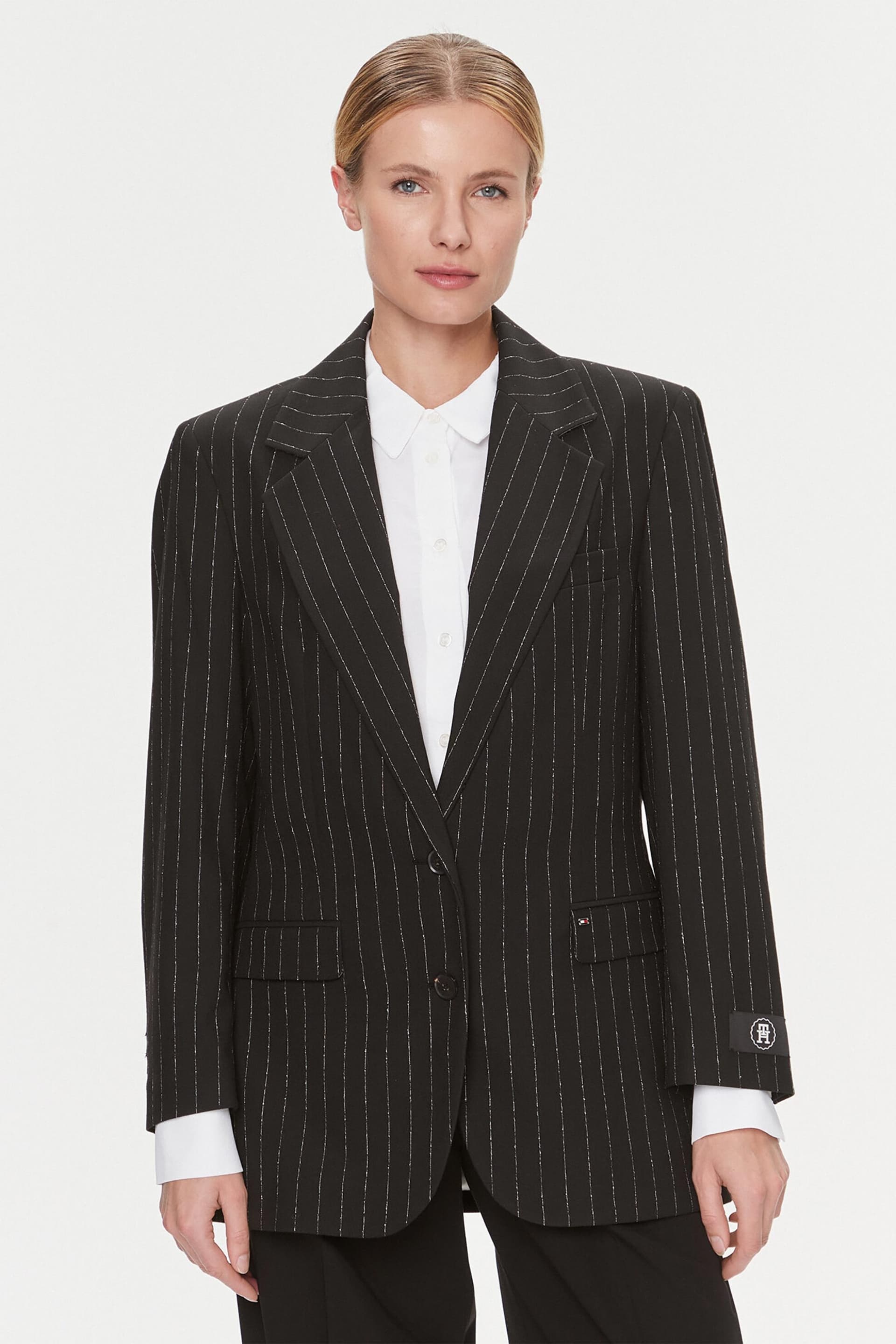 Tommy Hilfiger γυναικείο σακάκι με ριγέ σχέδιο και monogram logo patch Oversized Fit