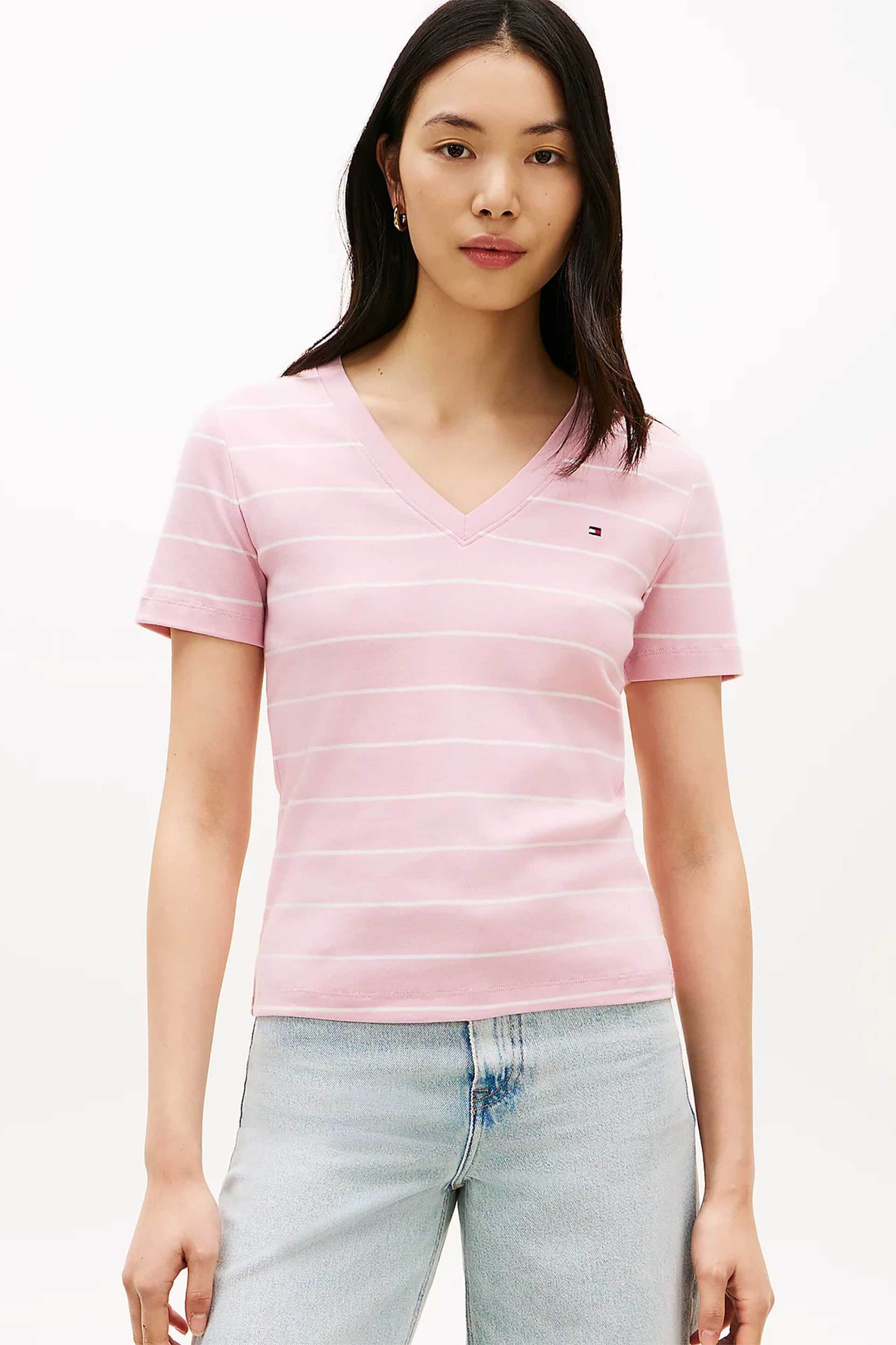 Tommy Hilfiger γυναικείο T-shirt με V λαιμόκοψη και κεντημένο λογότυπο Slim Fit | S