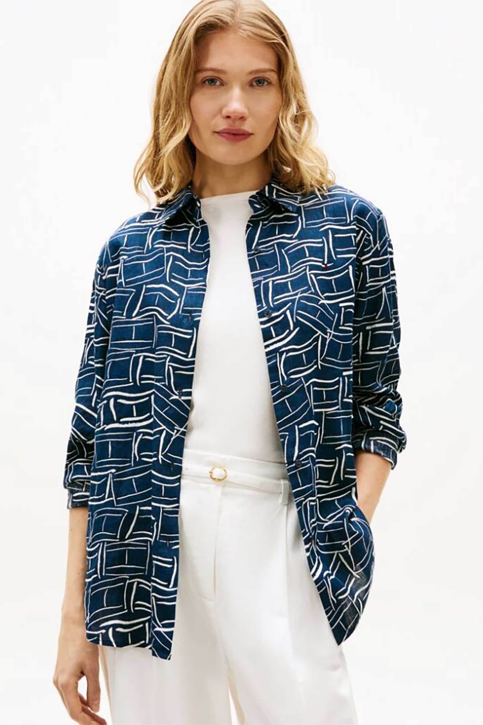 Tommy Hilfiger γυναικείο πουκάμισο μονόχρωμο με λογότυπο στο στήθος